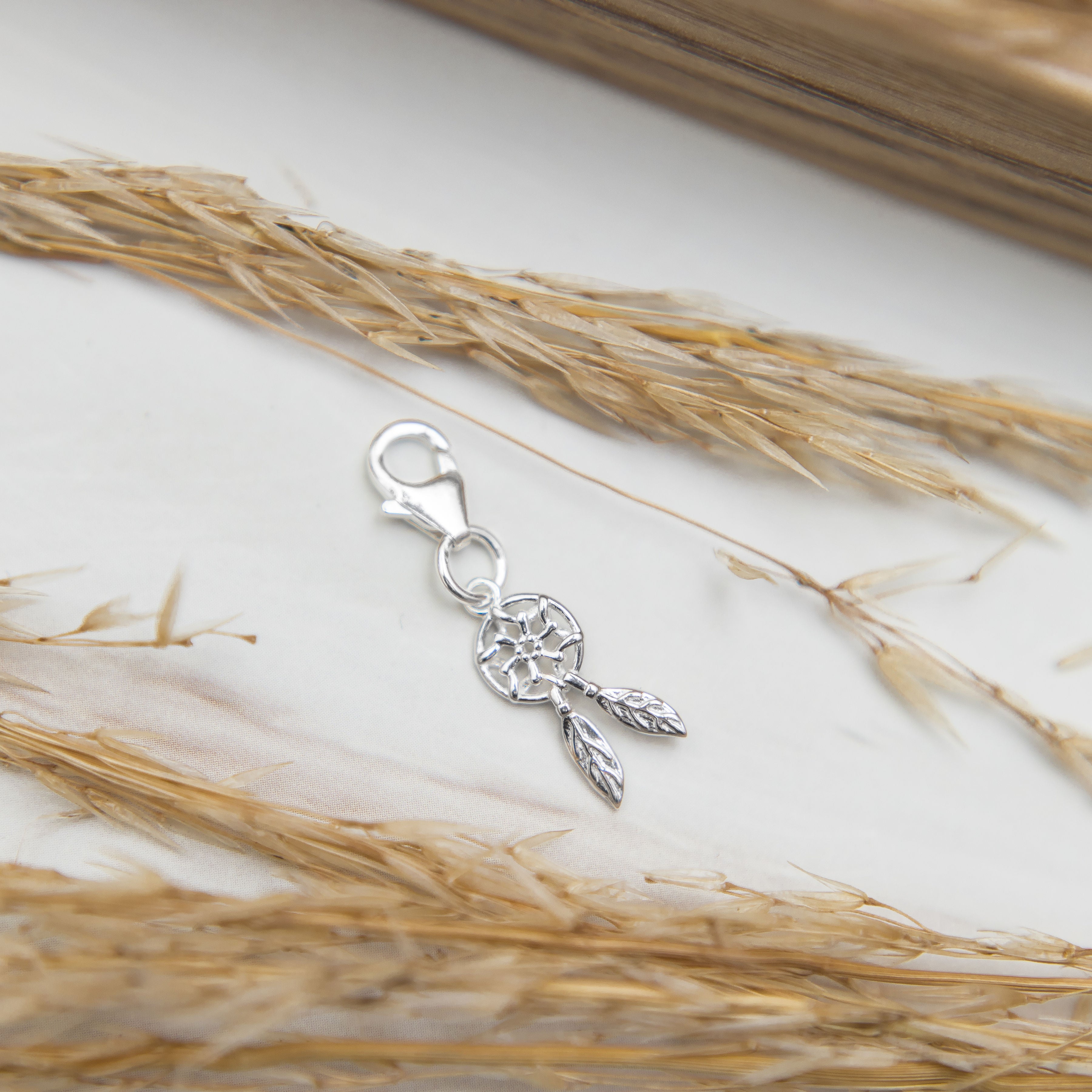 Silver dreamcatcher charm - 925 sterling silver clip on charms - lobster clasp
