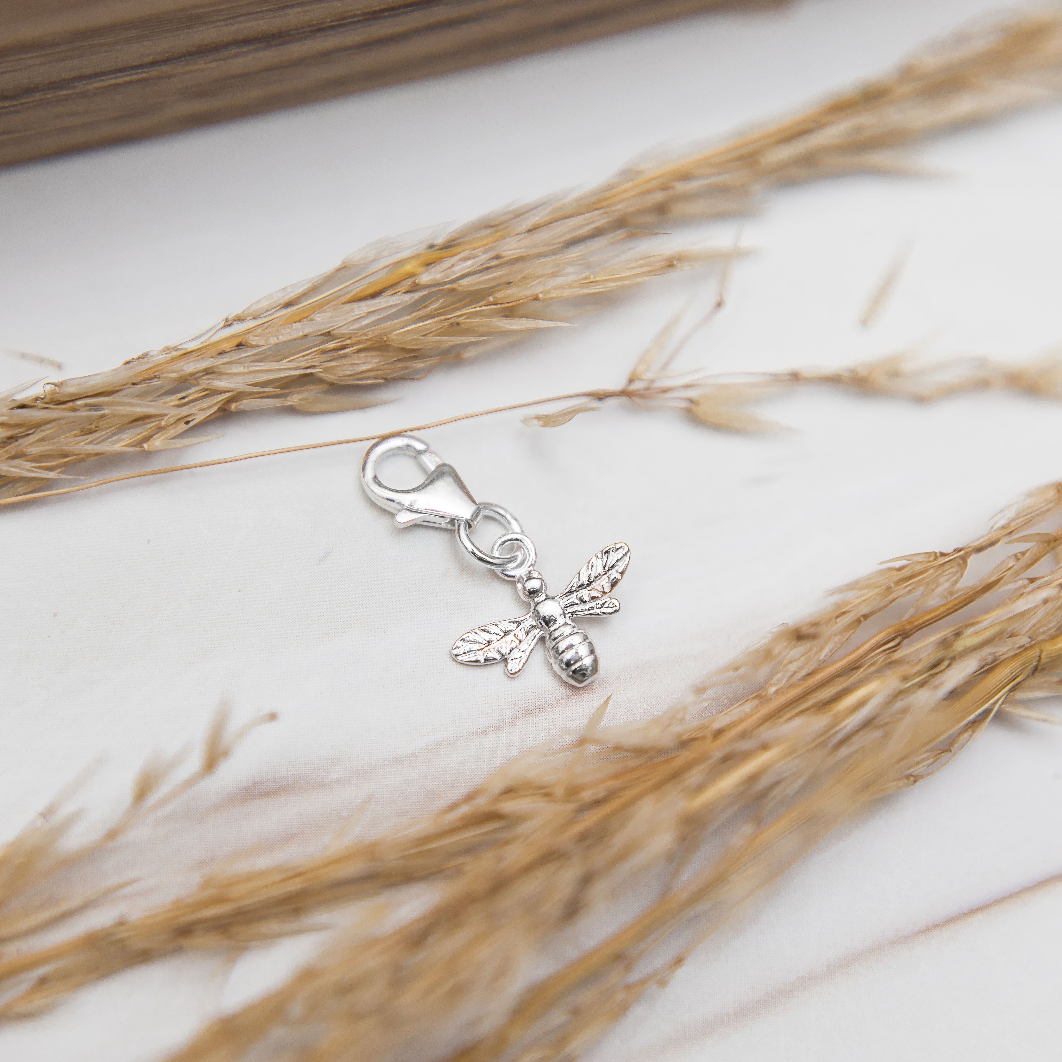 Silver bee charm - 925 sterling clip on charms - lobster clasp - bumble bee gift