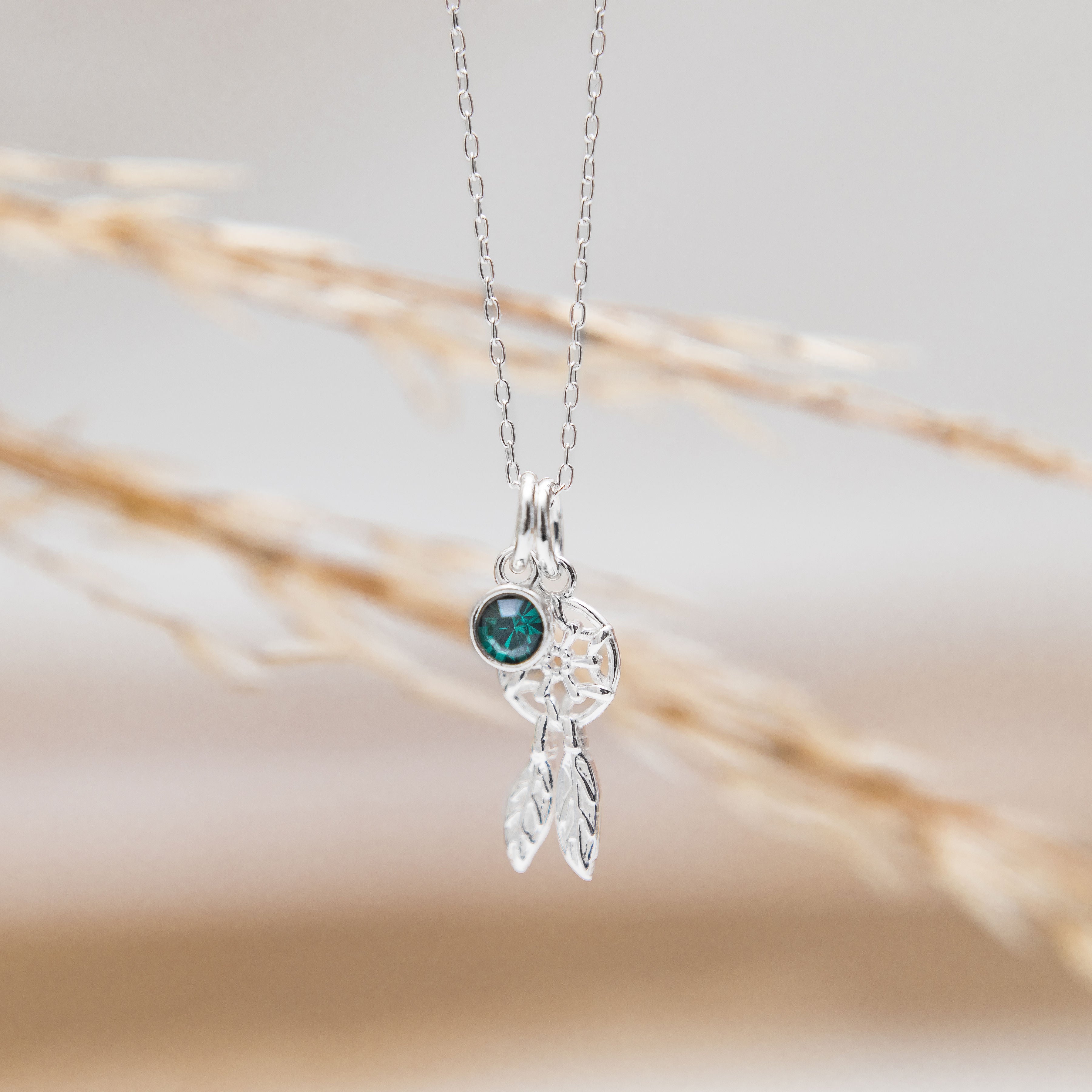 Silver dreamcatcher birthstone necklace personalised jewellery