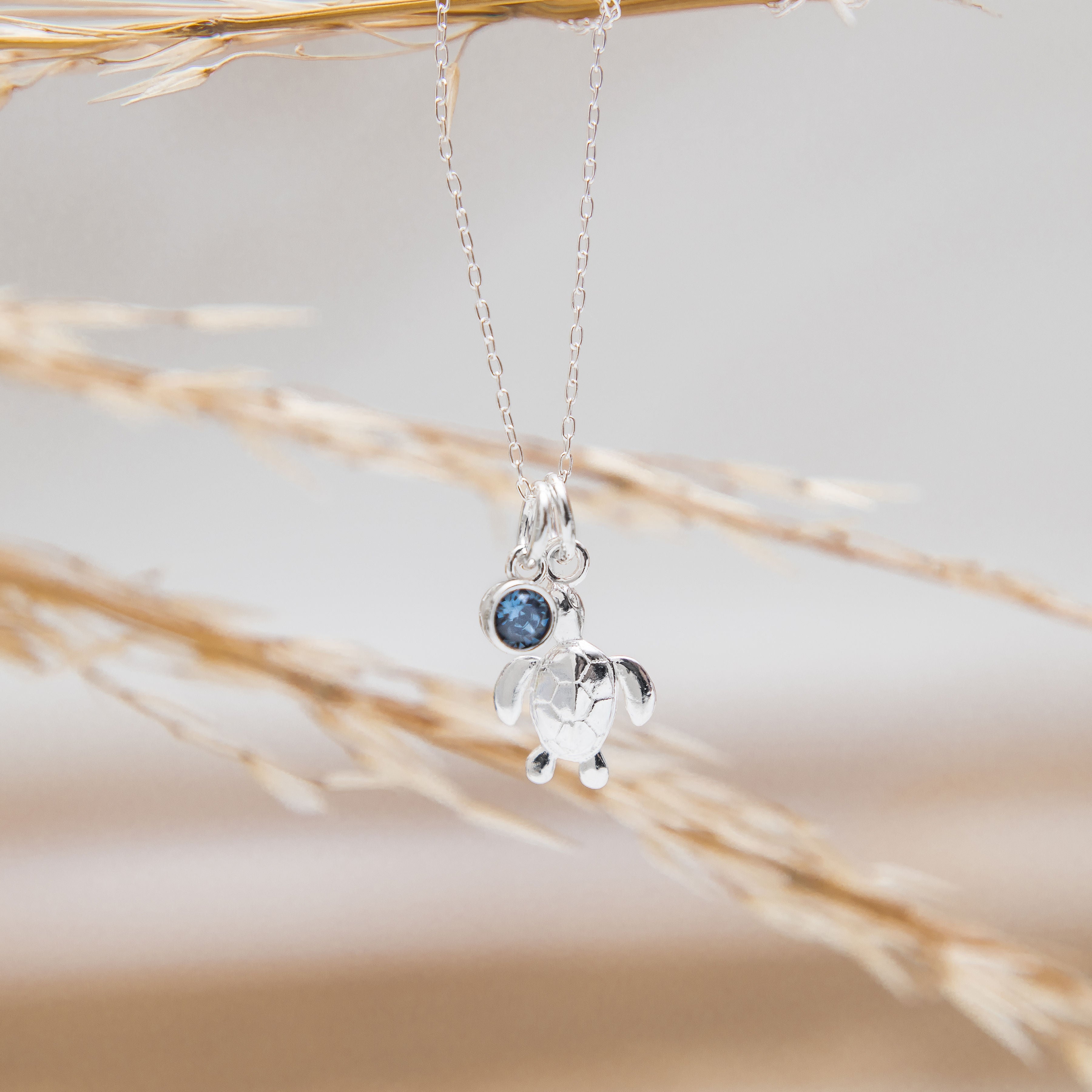 Silver turtle necklace birthstone jewellery personalised gifts sea ocean gifts