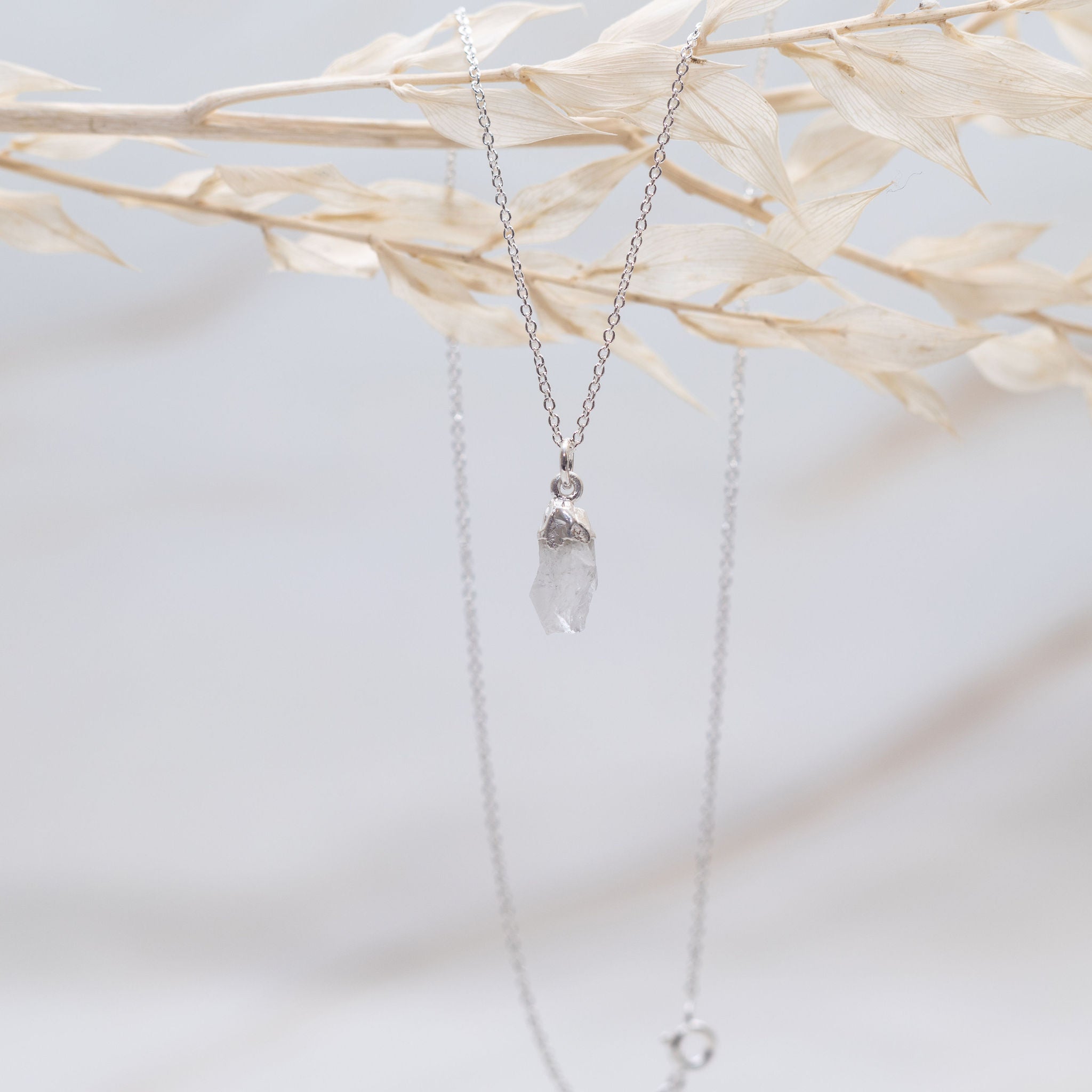 Sterling Silver Crystal Quartz Necklace - April Birthstone
