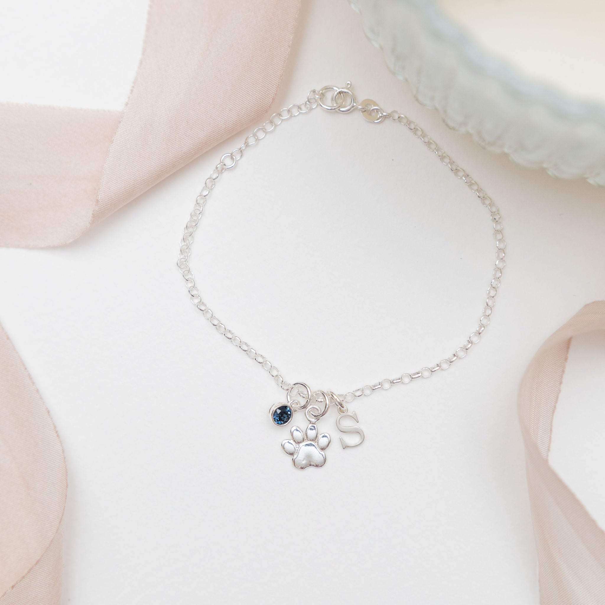 Sterling Silver Personalised Paw Print Bracelet