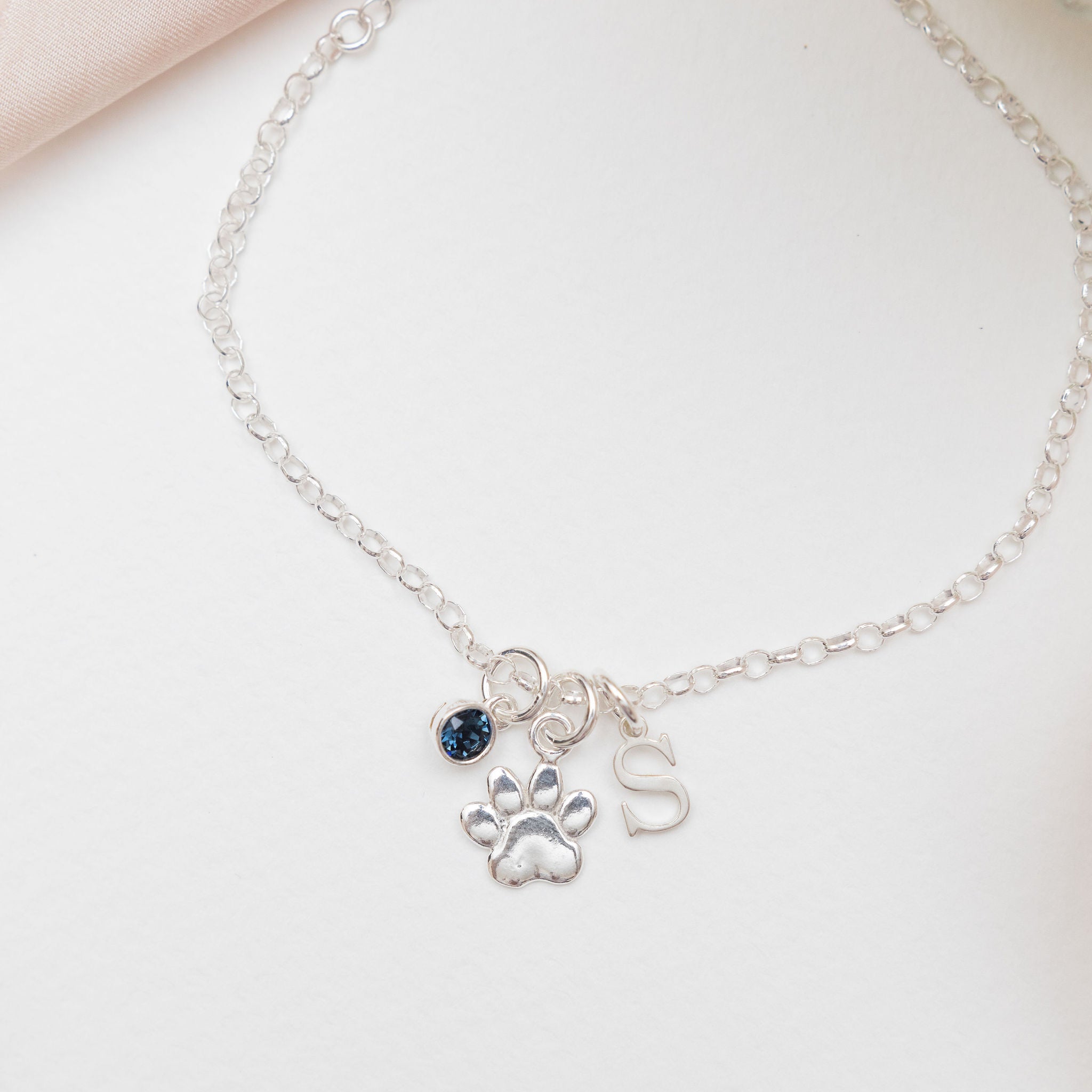 Sterling Silver Personalised Paw Print Bracelet
