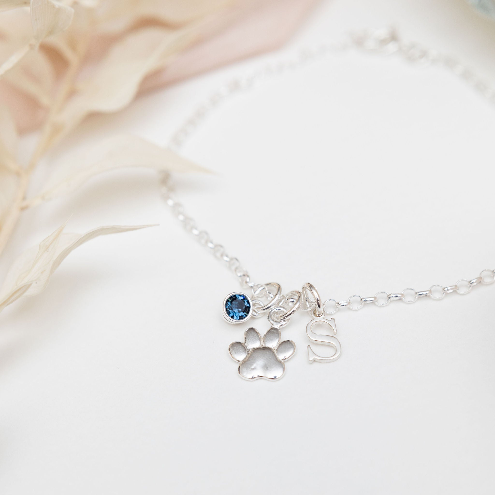 Sterling Silver Personalised Paw Print Bracelet