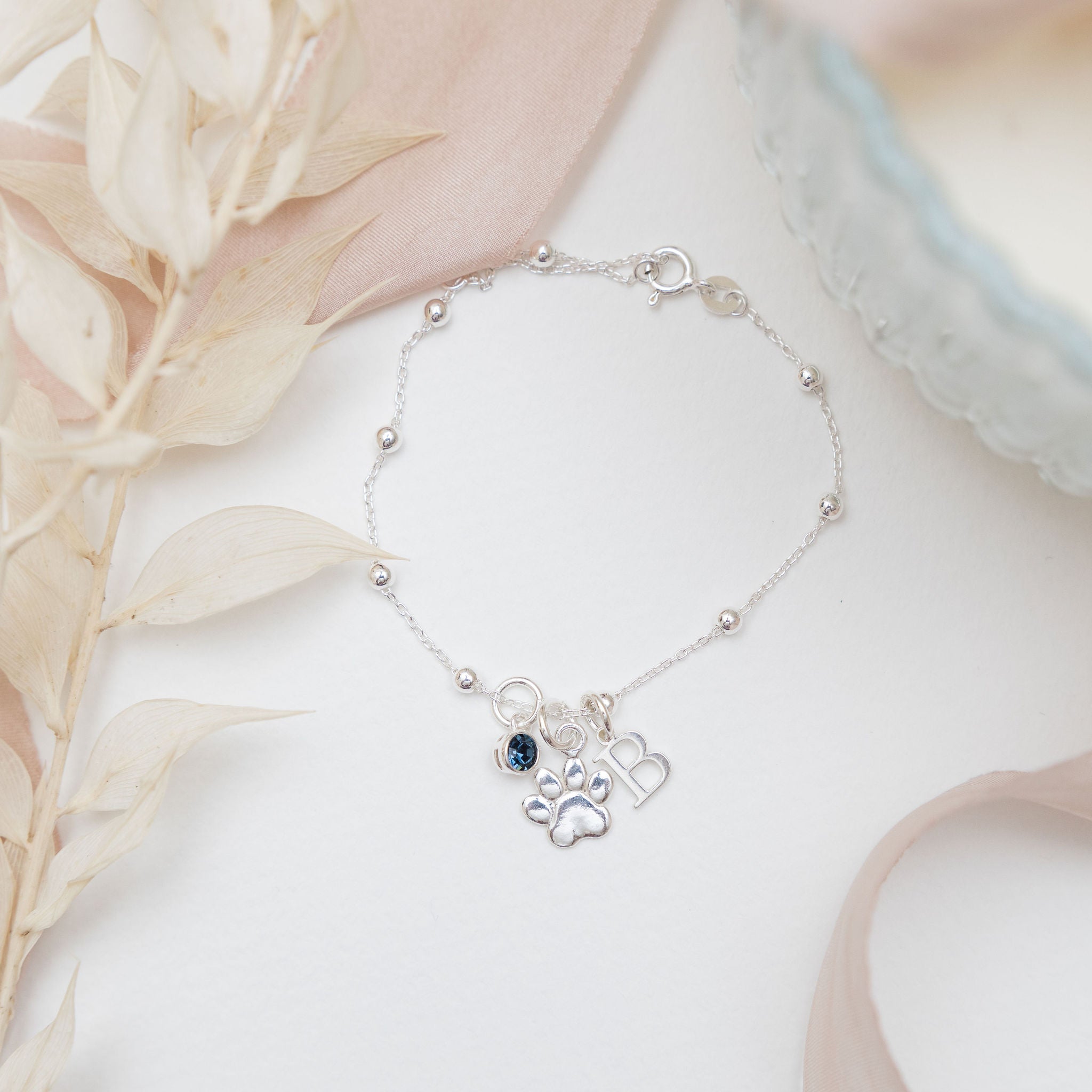 Sterling Silver Personalised Paw Satellite Bracelet