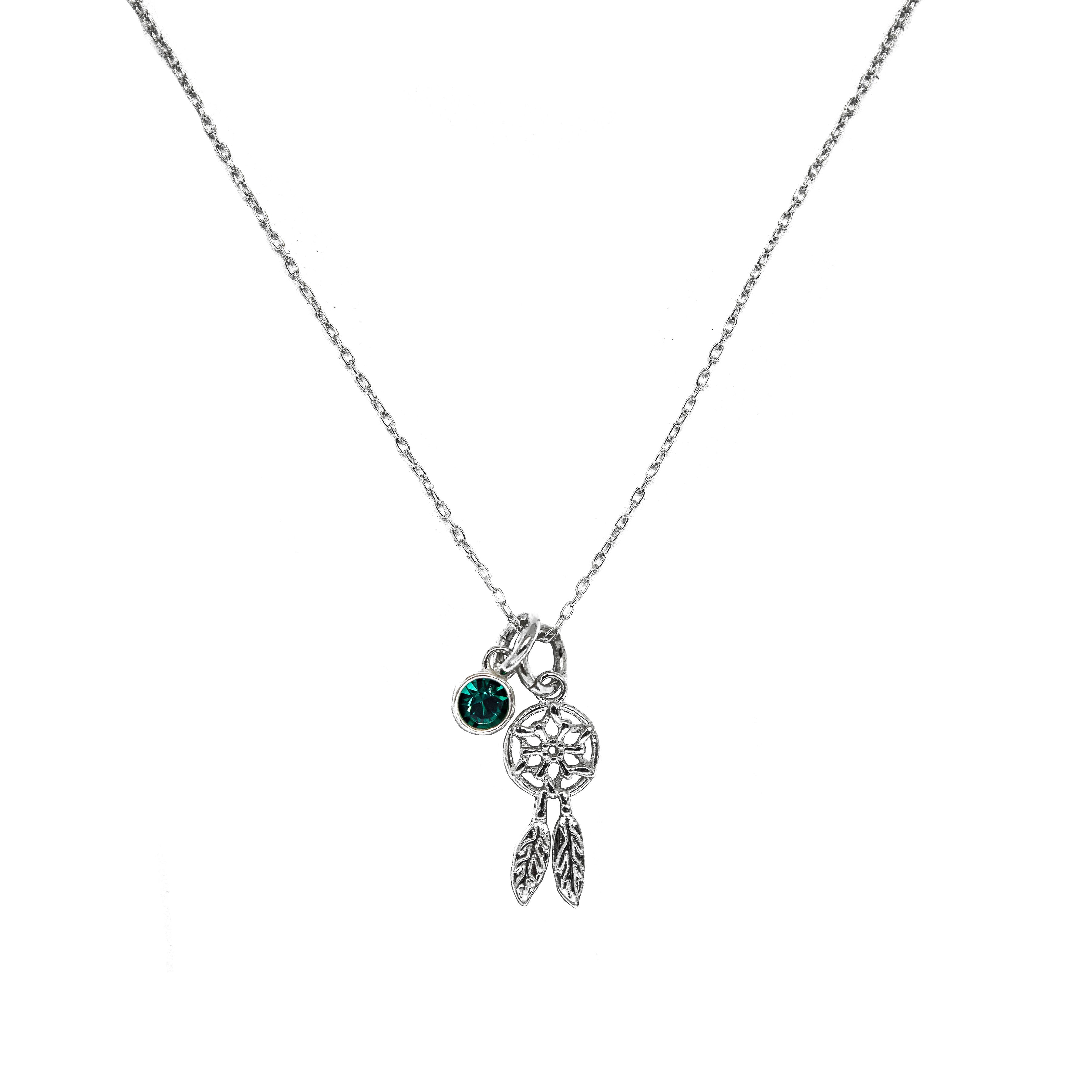 Silver dreamcatcher birthstone necklace personalised jewellery