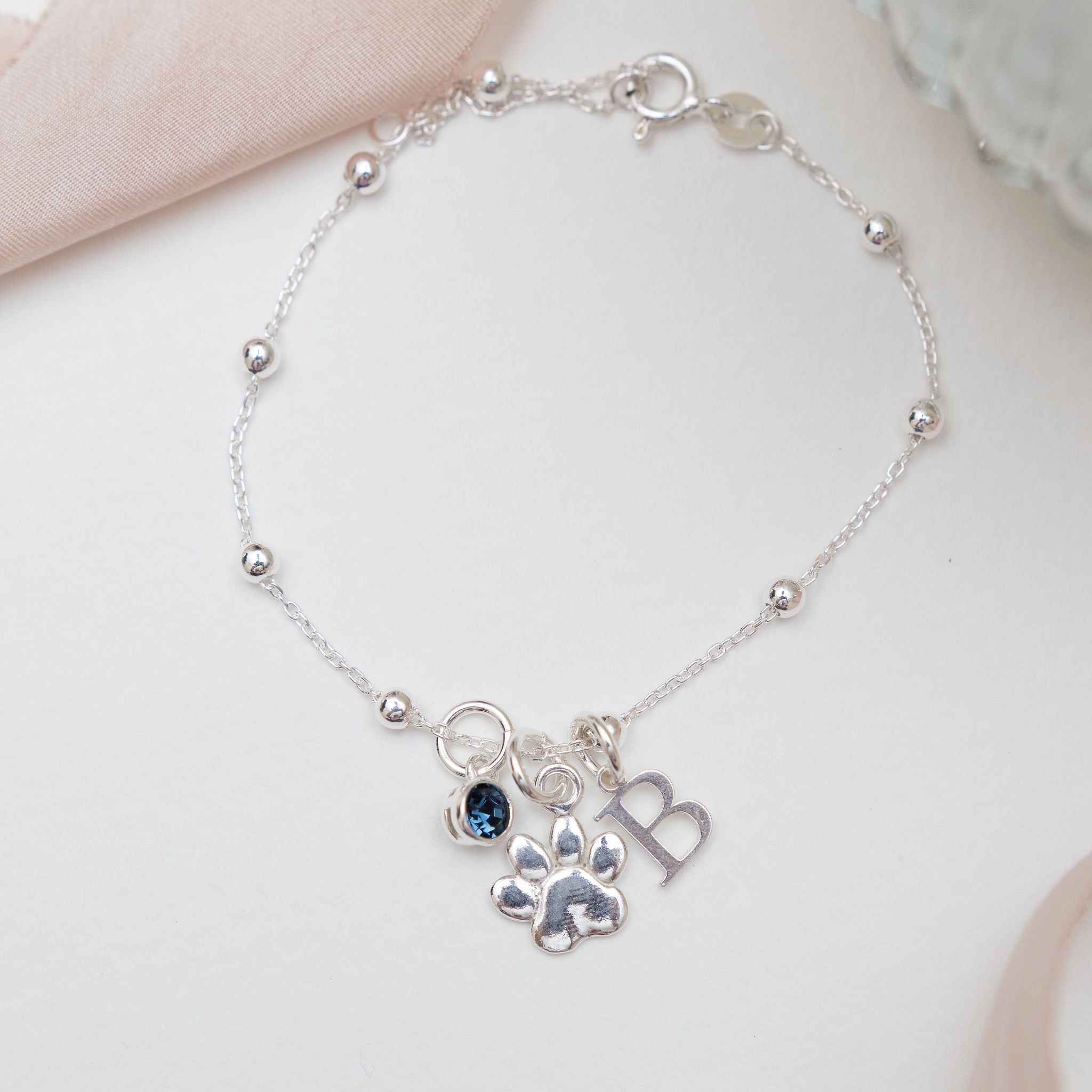 Sterling Silver Personalised Paw Satellite Bracelet