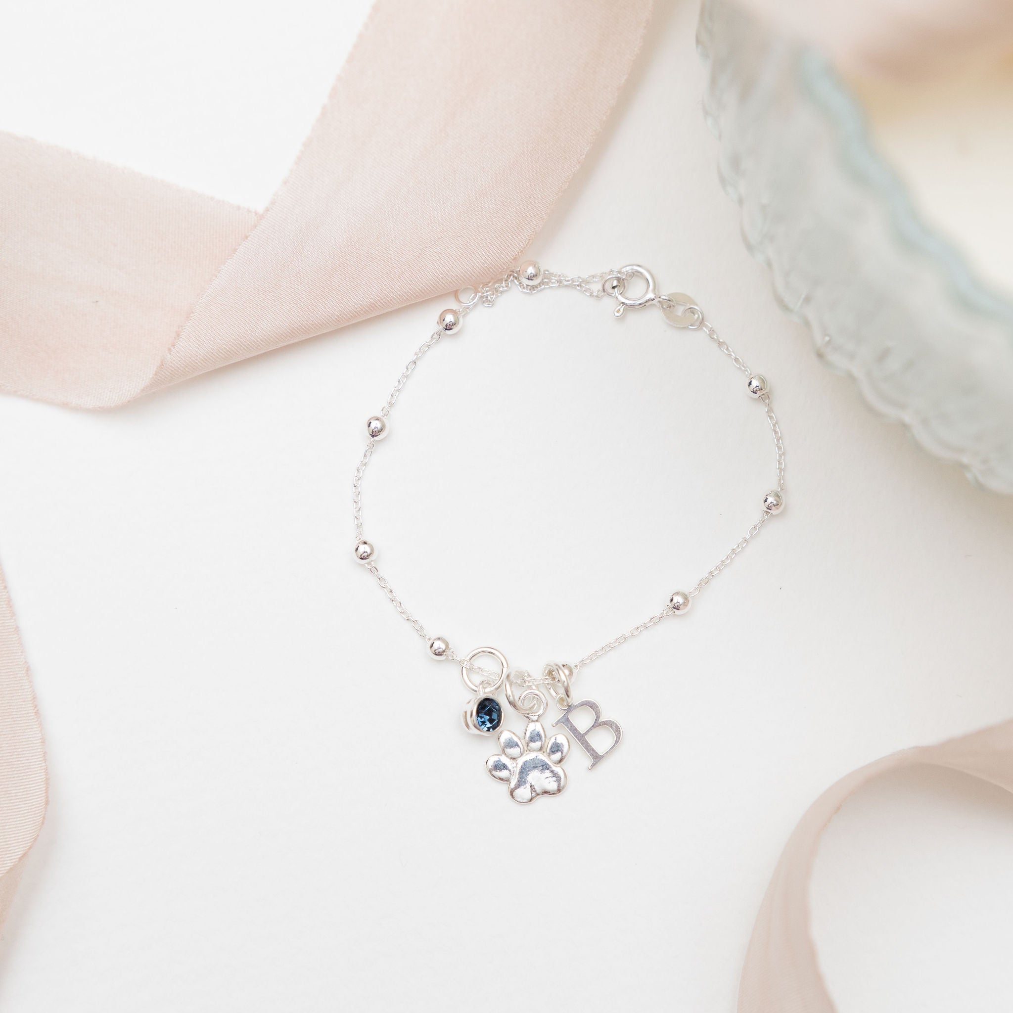 Sterling Silver Personalised Paw Satellite Bracelet