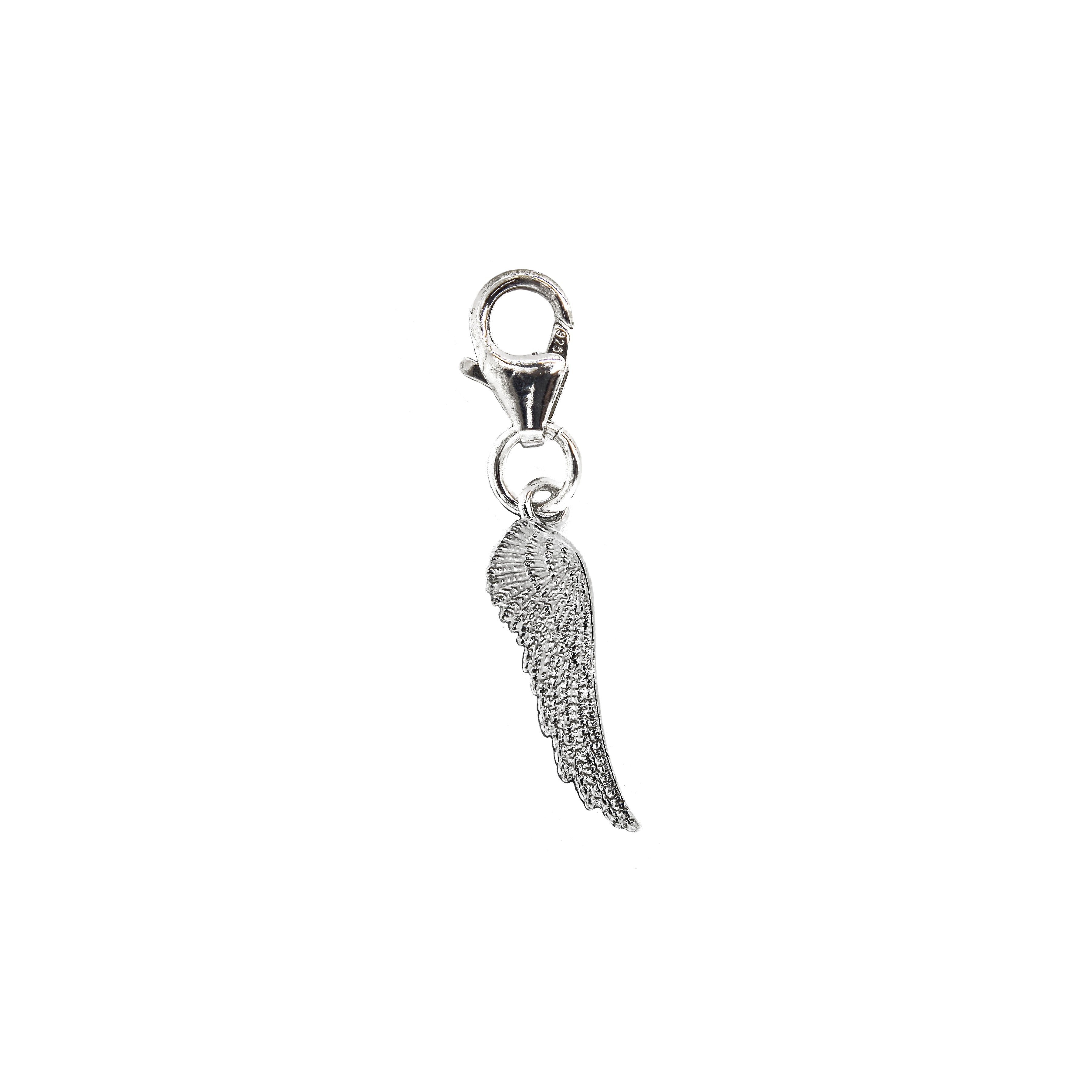 Silver angel wing charm - 925 sterling silver clip on charms - lobster clasp