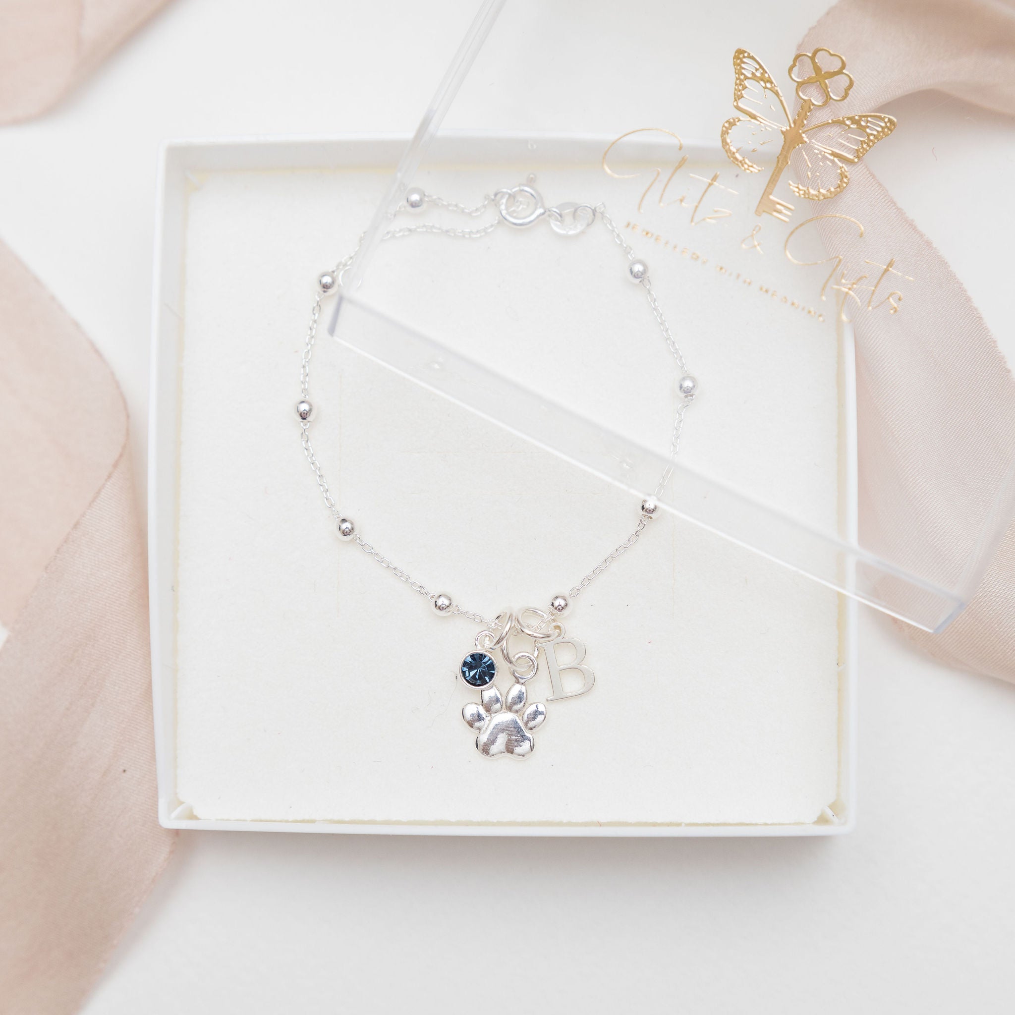 Sterling Silver Personalised Paw Satellite Bracelet