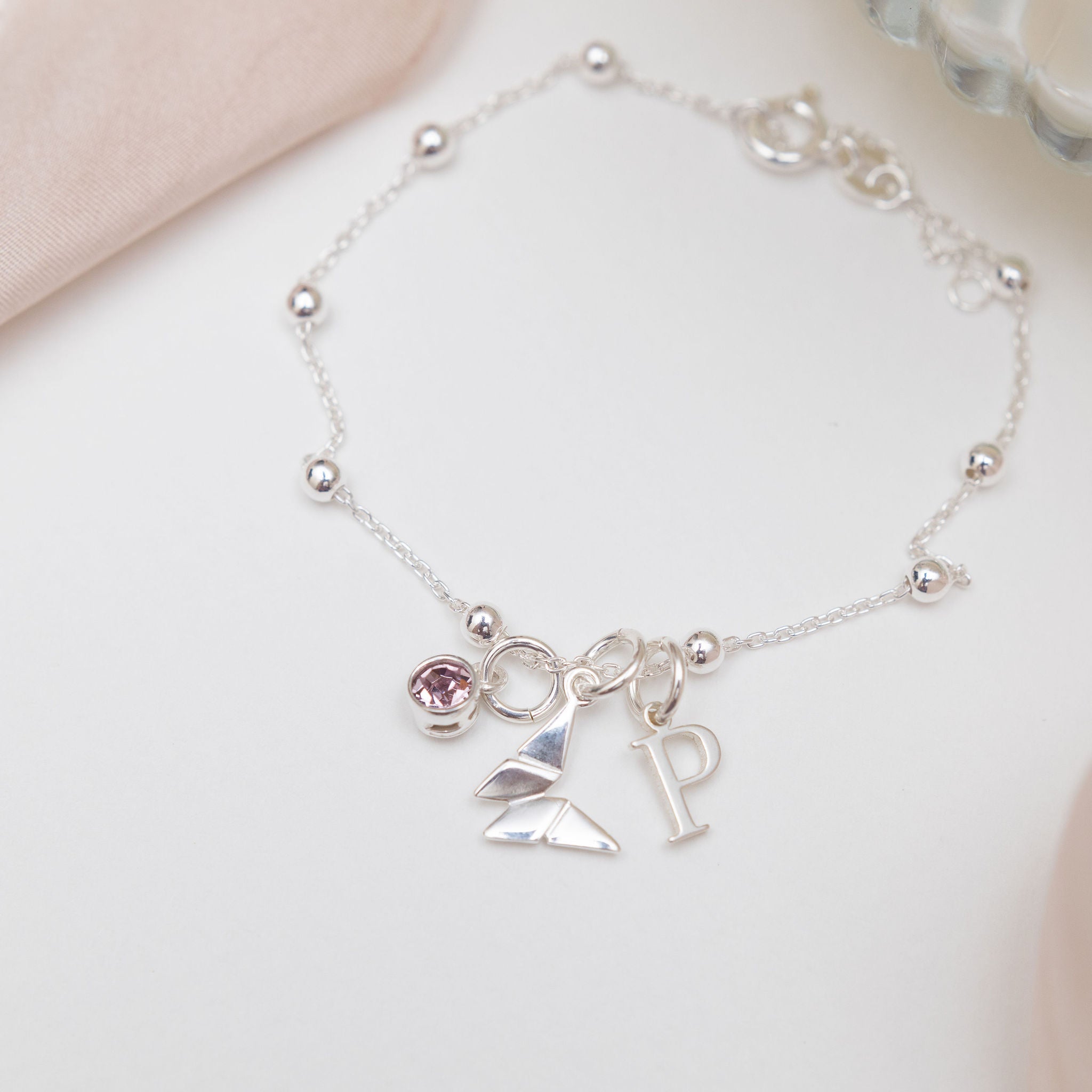 Sterling Silver Personalised Origami Butterfly Bracelet