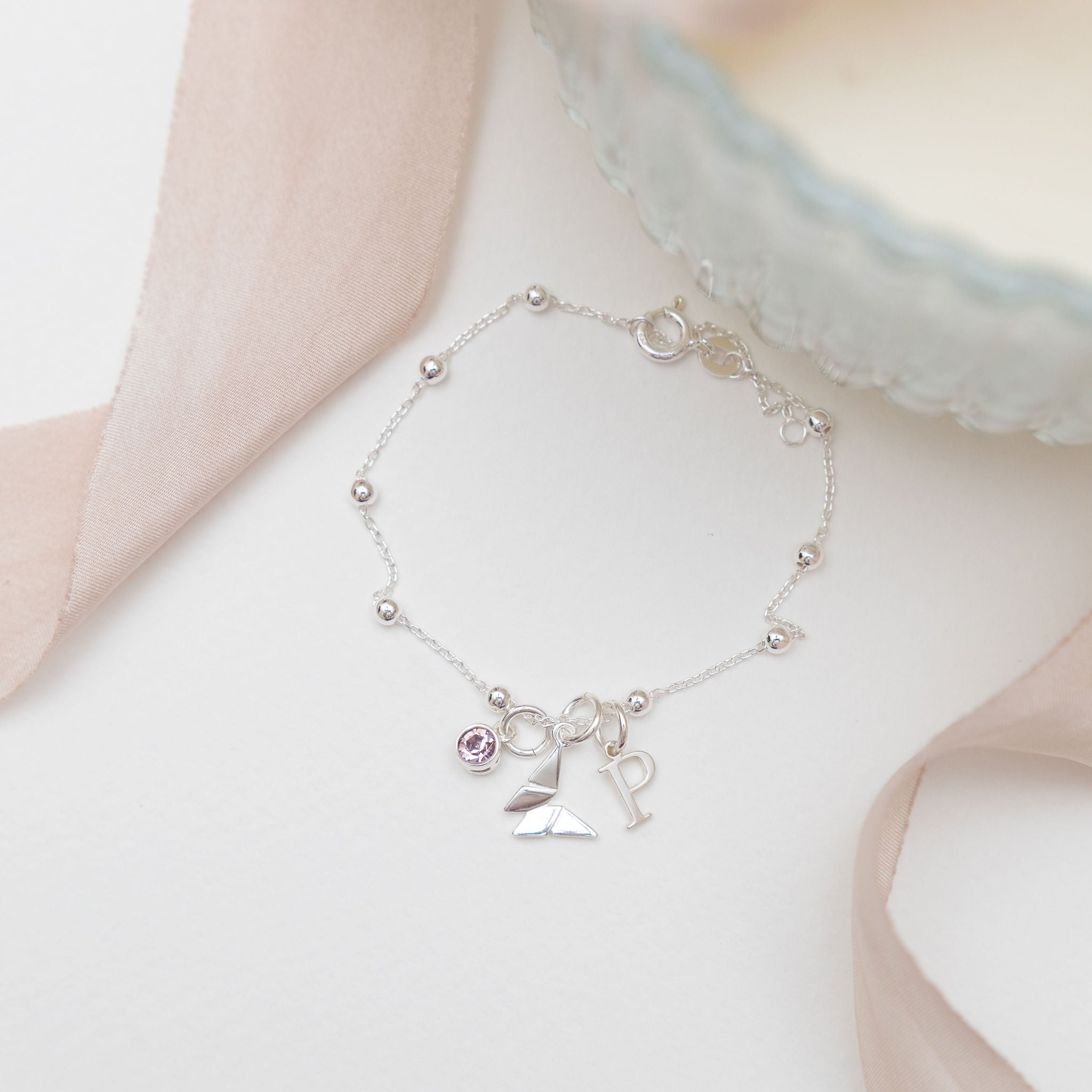 Sterling Silver Personalised Origami Butterfly Bracelet