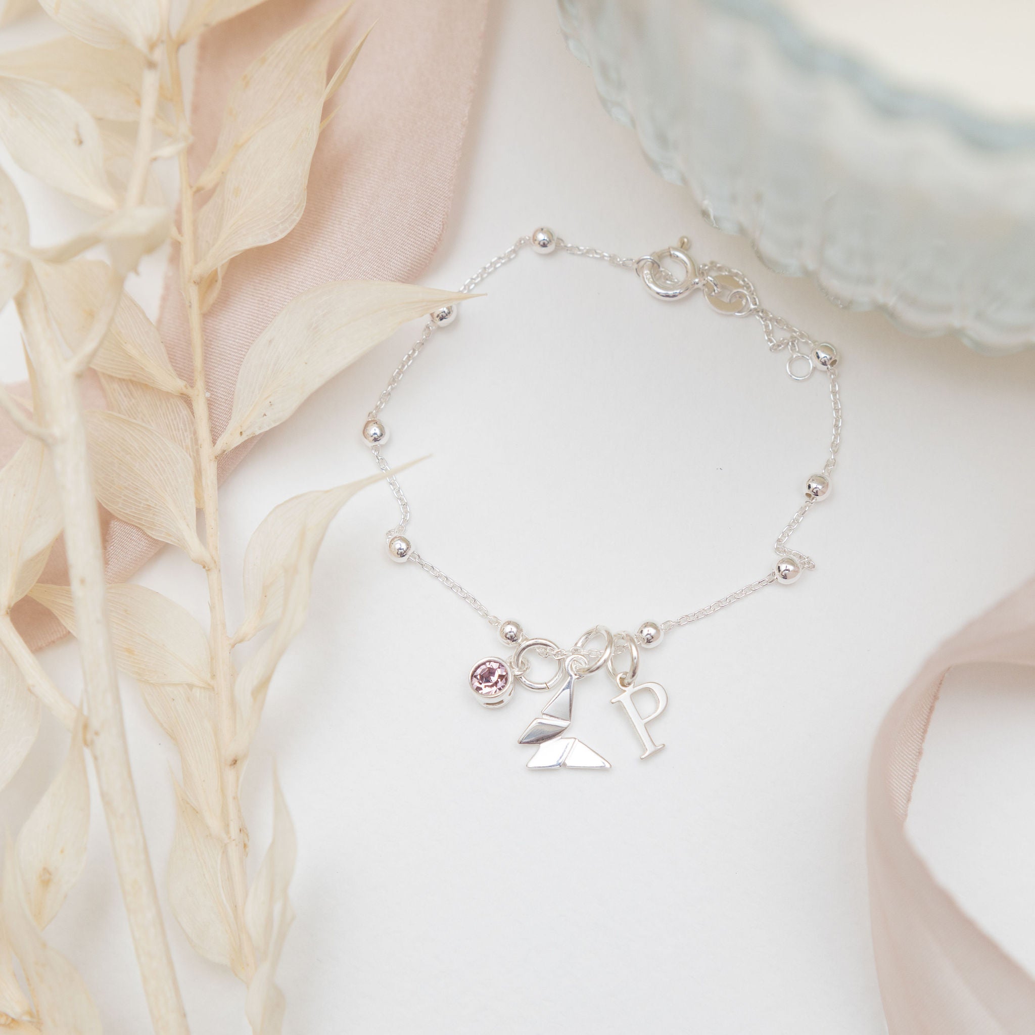 Sterling Silver Personalised Origami Butterfly Bracelet