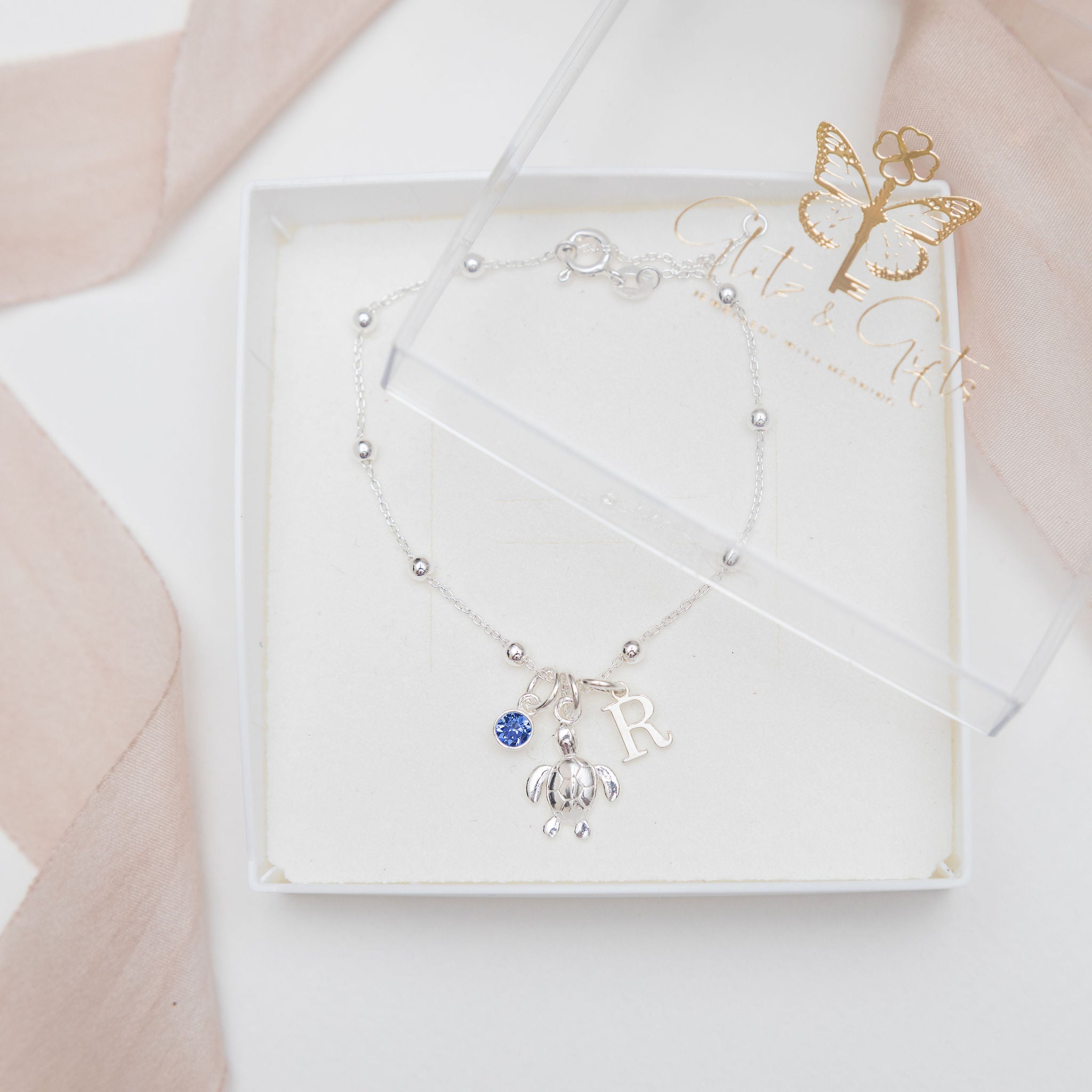 Sterling Silver Personalised Turtle Satellite Bracelet