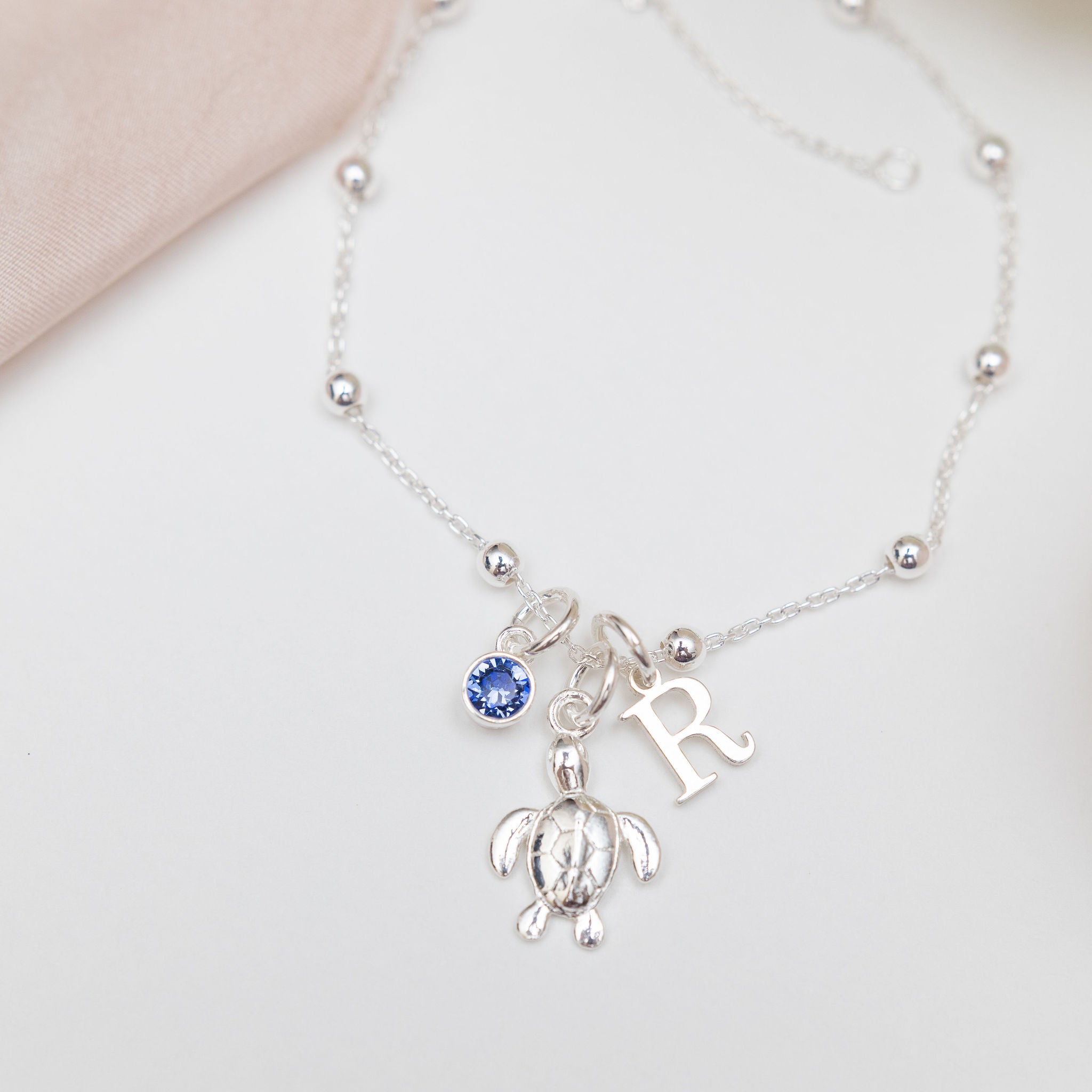 Sterling Silver Personalised Turtle Satellite Bracelet