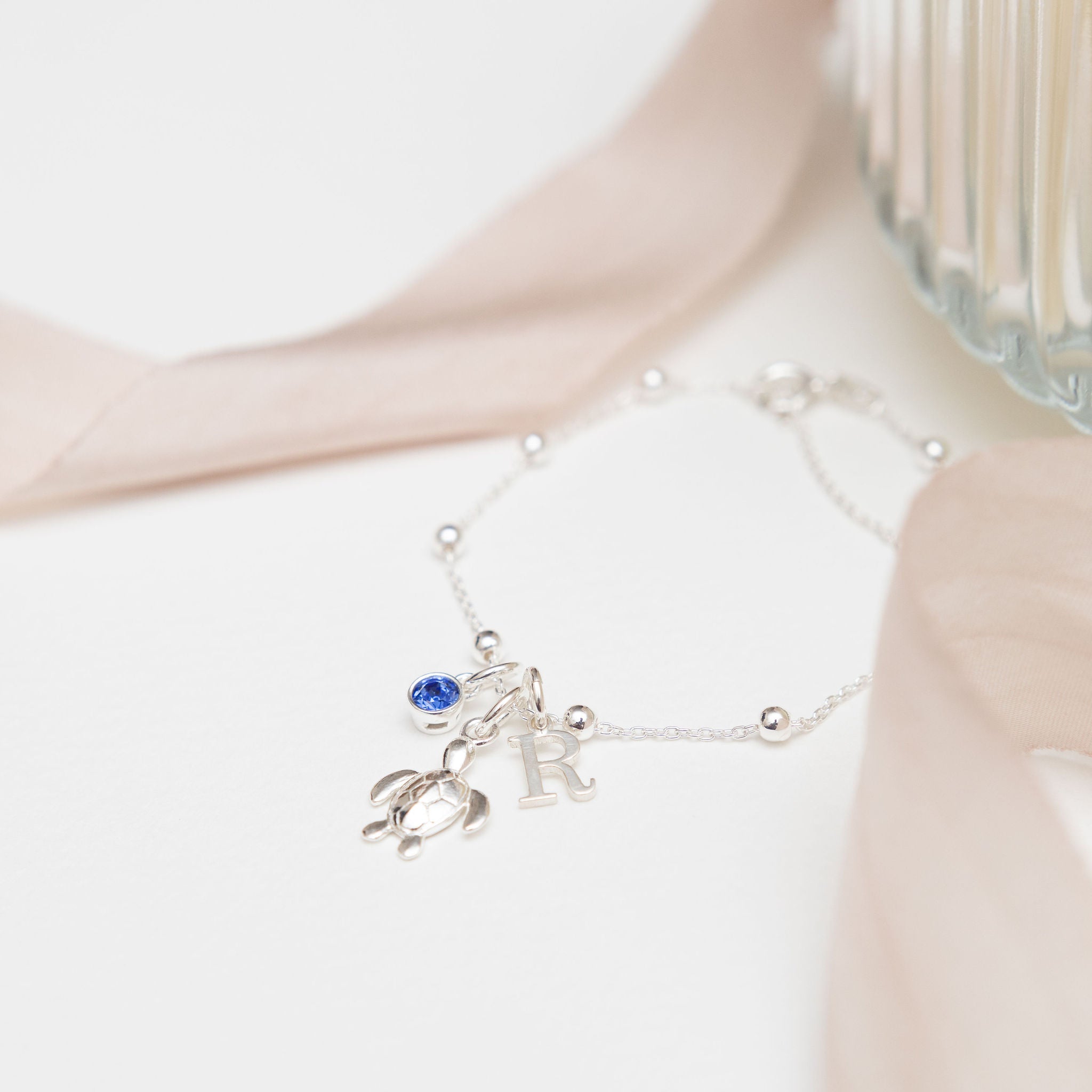 Sterling Silver Personalised Turtle Satellite Bracelet
