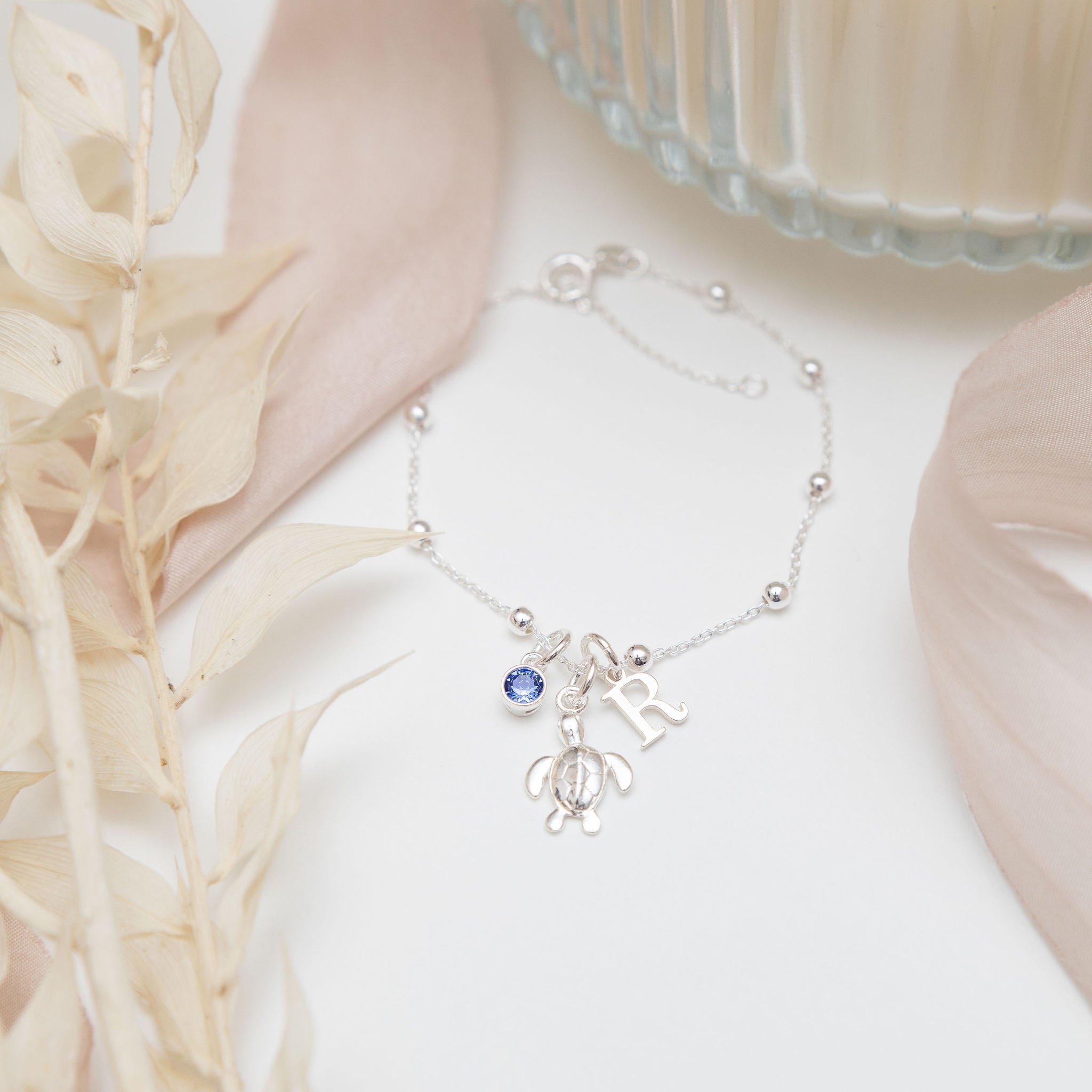 Sterling Silver Personalised Turtle Satellite Bracelet