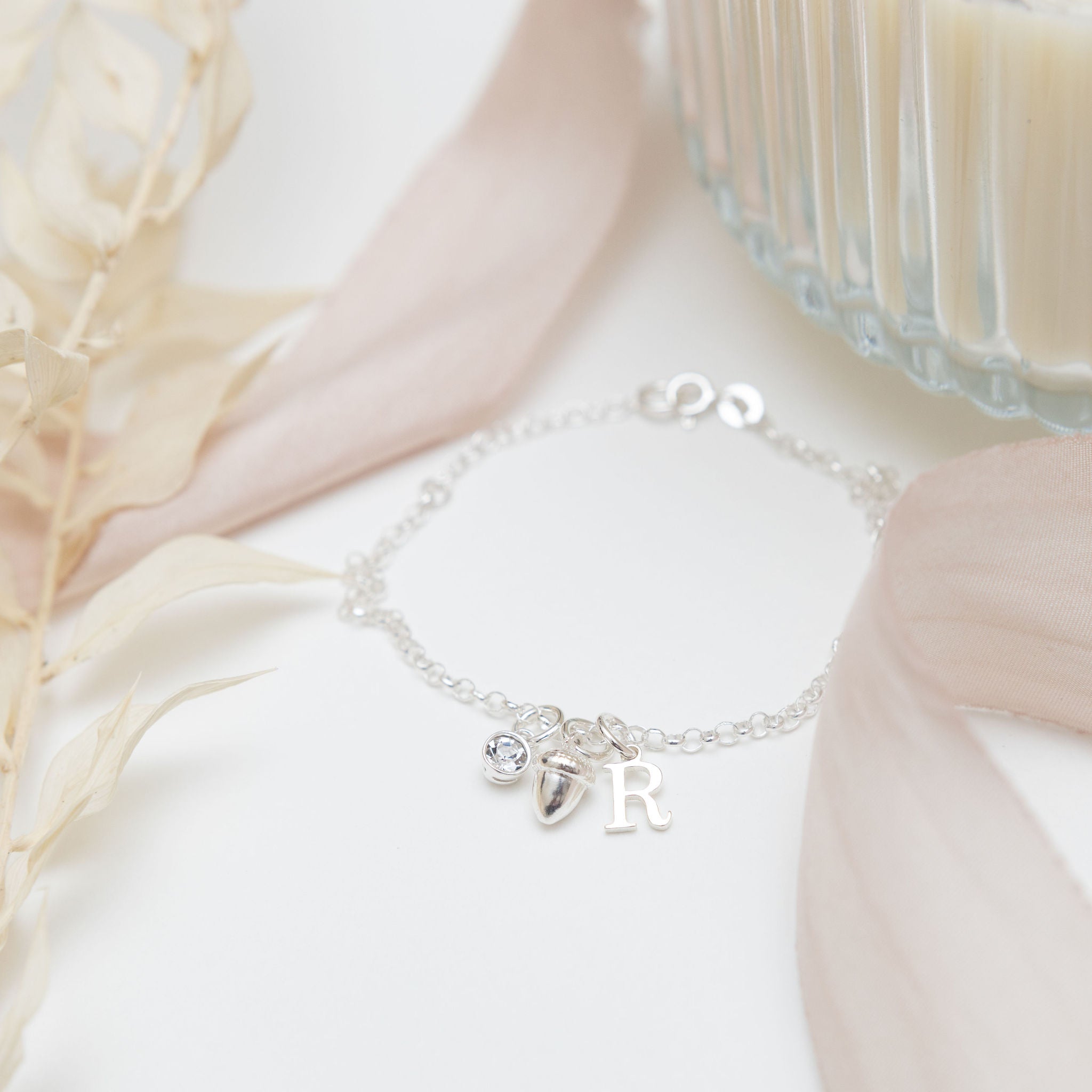 Sterling Silver Personalised Acorn Bracelet