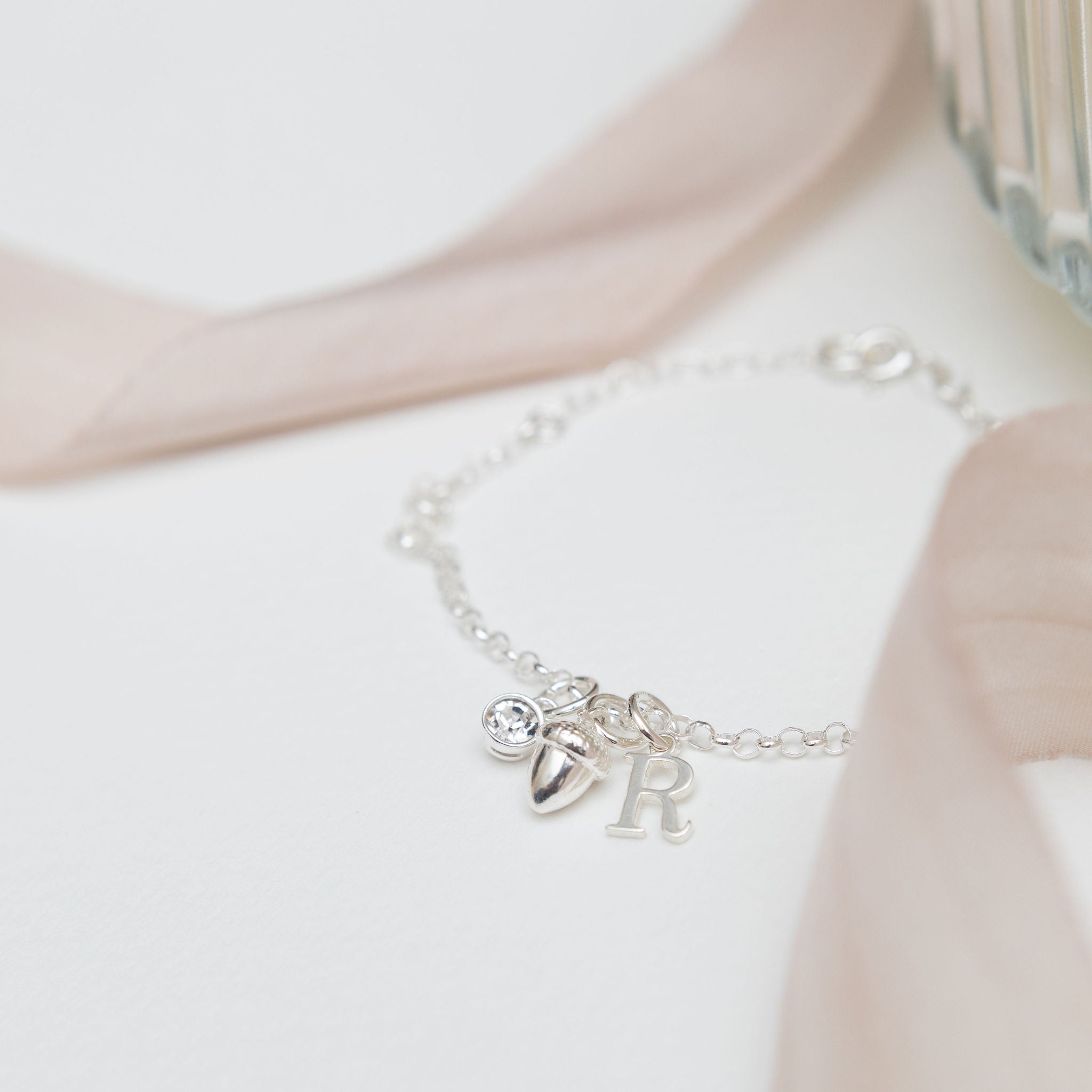 Sterling Silver Personalised Acorn Bracelet