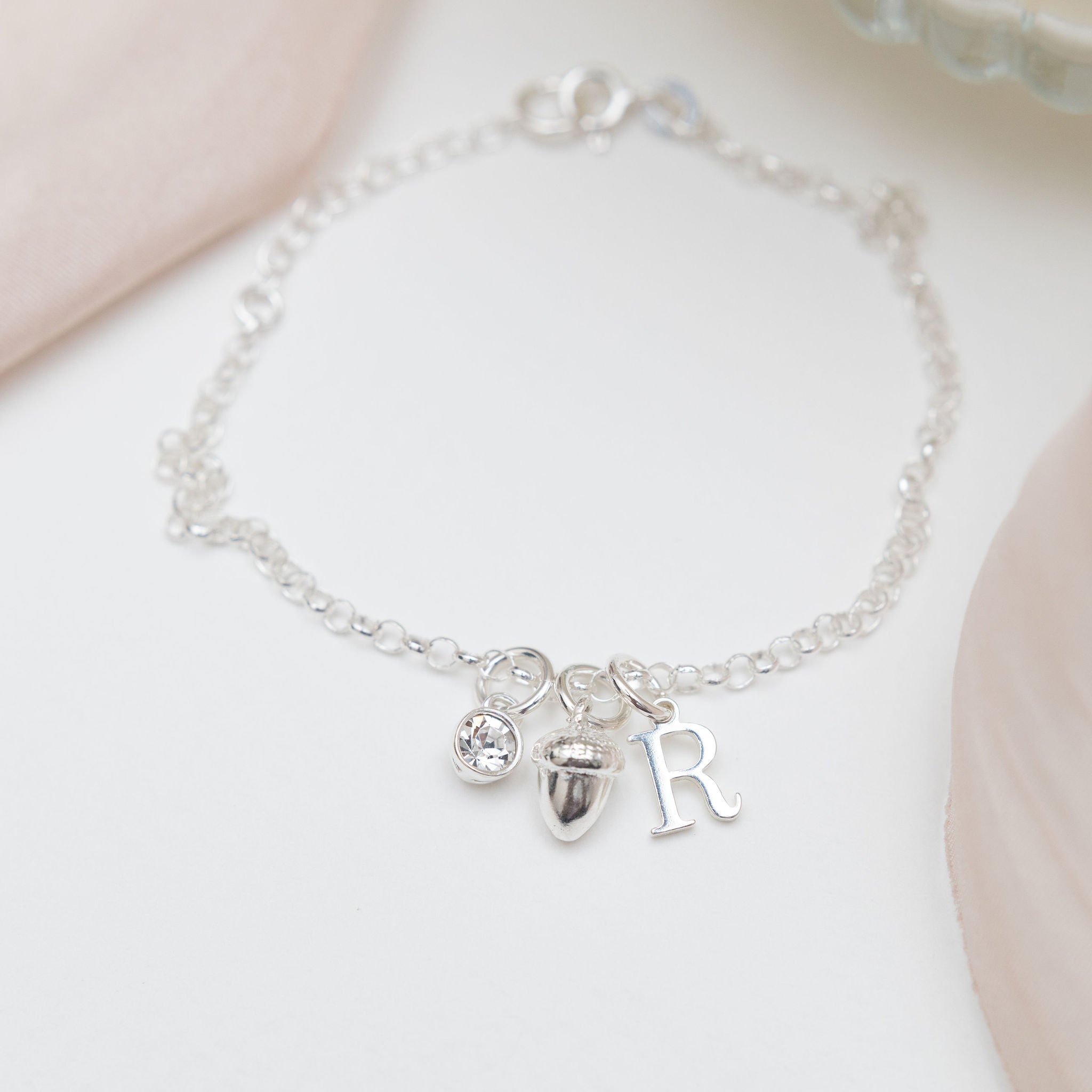 Sterling Silver Personalised Acorn Bracelet