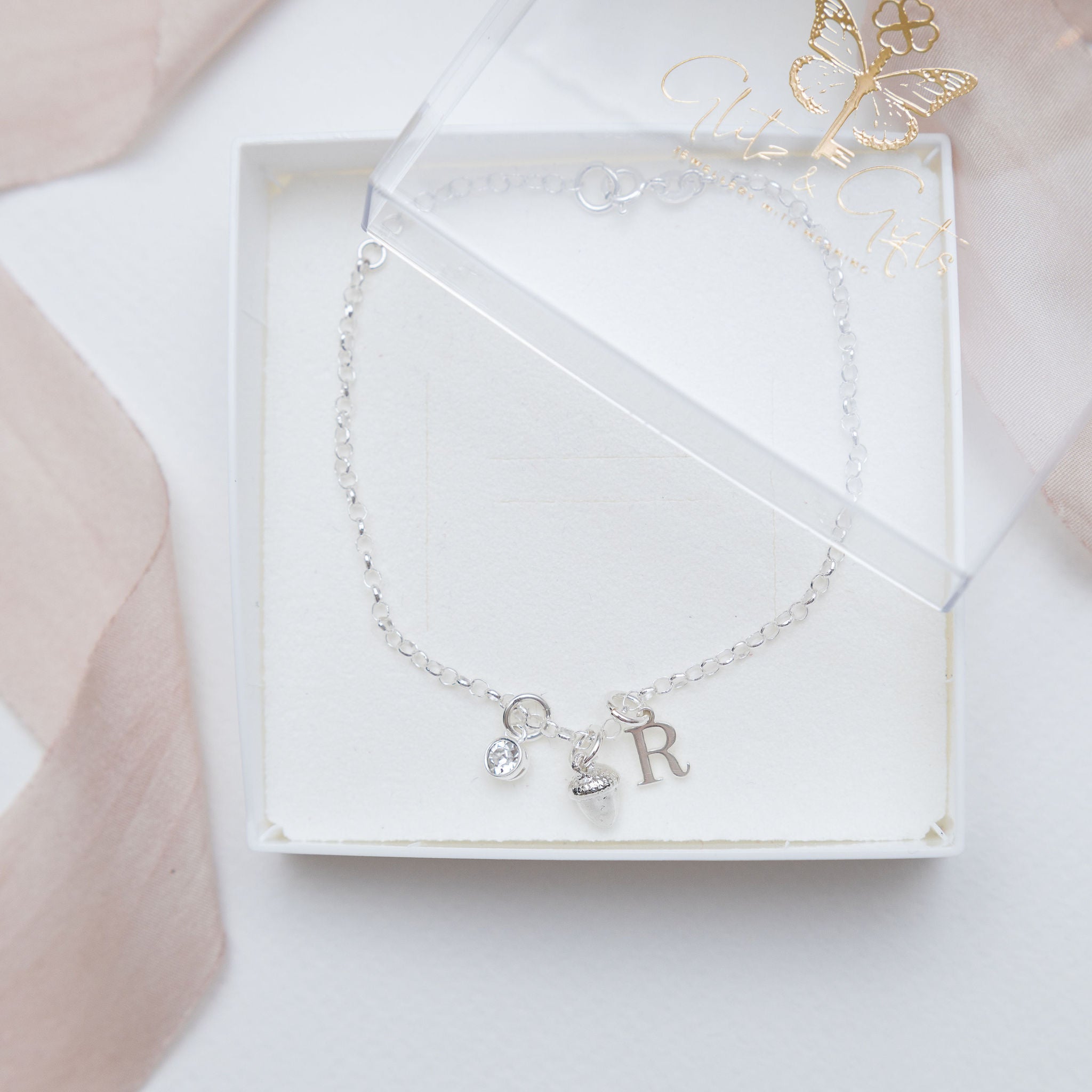 Sterling Silver Personalised Acorn Bracelet