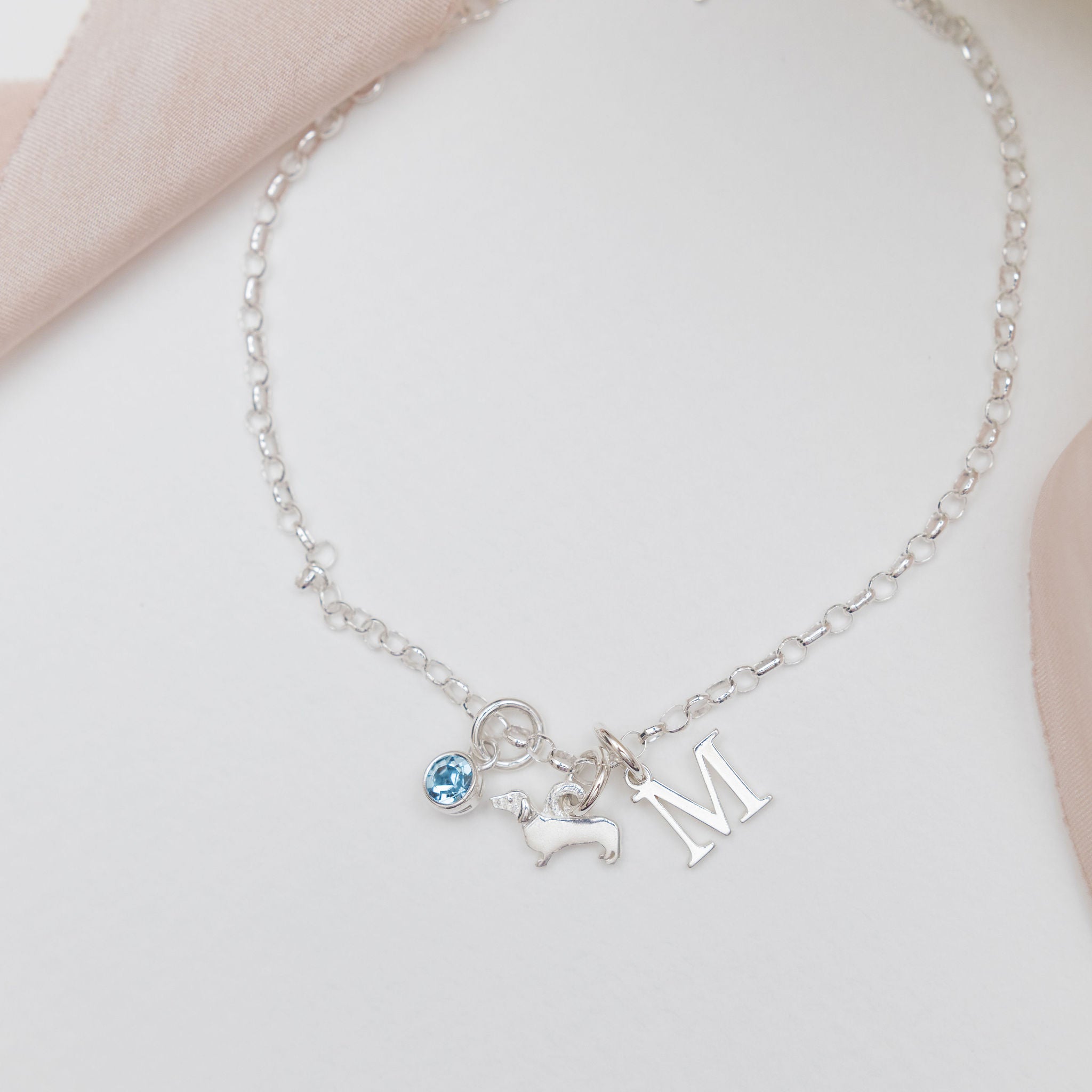 Sterling Silver Personalised Dachshund Dog Bracelet