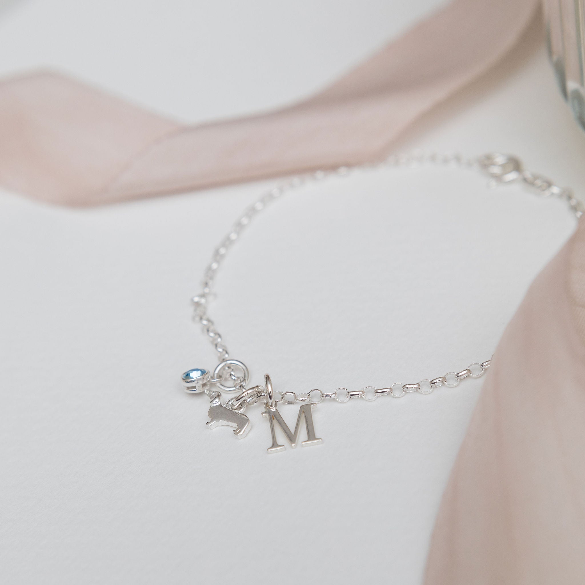 Sterling Silver Personalised Dachshund Dog Bracelet