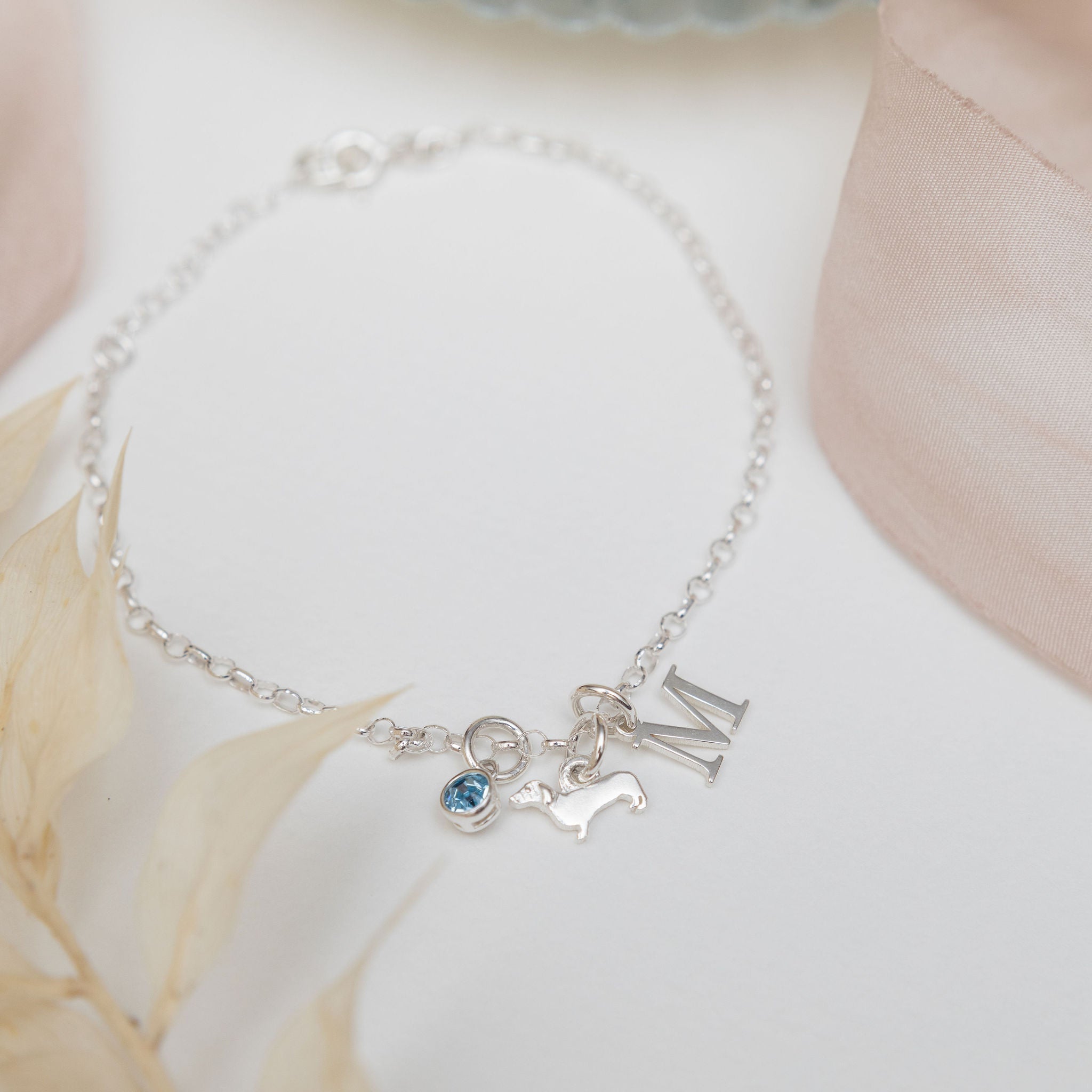 Sterling Silver Personalised Dachshund Dog Bracelet