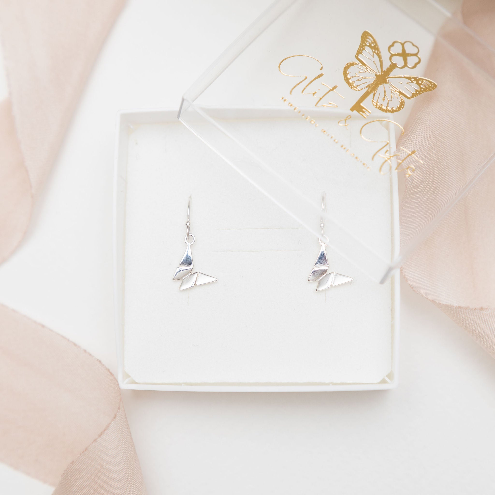 Sterling Silver Origami Butterfly Earrings