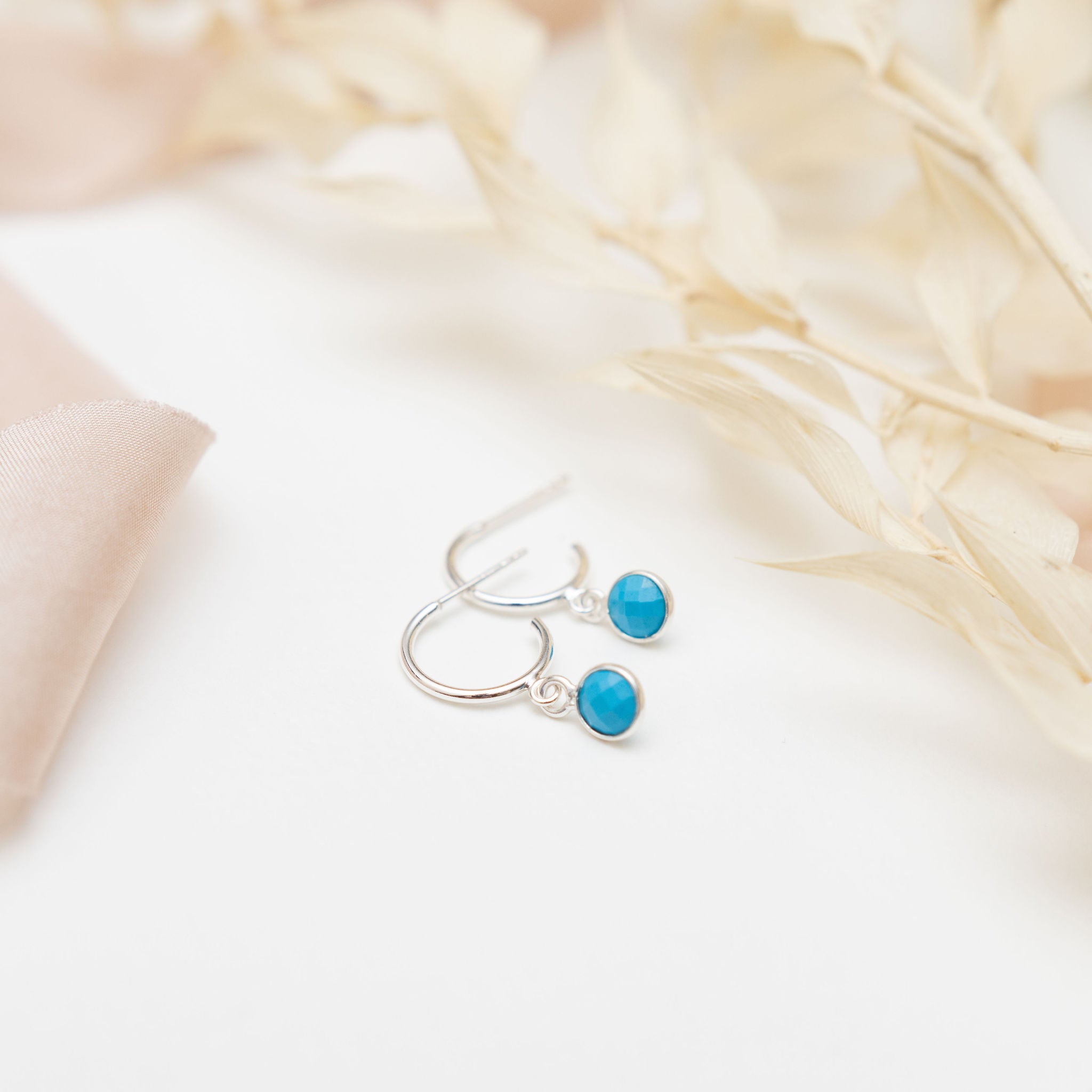 Sterling Silver Turquoise Hoop Earrings