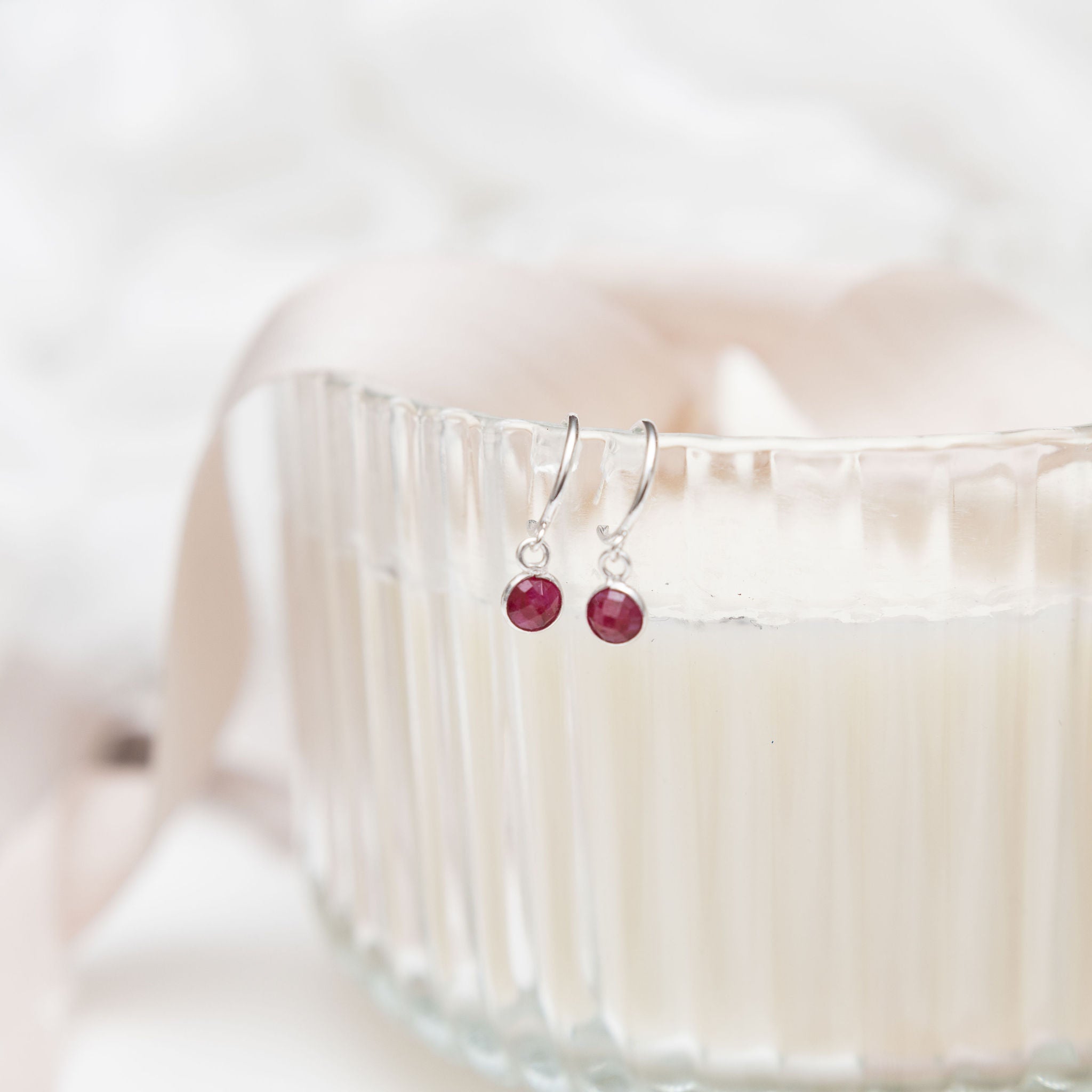 Sterling Silver Ruby Hoop Earrings