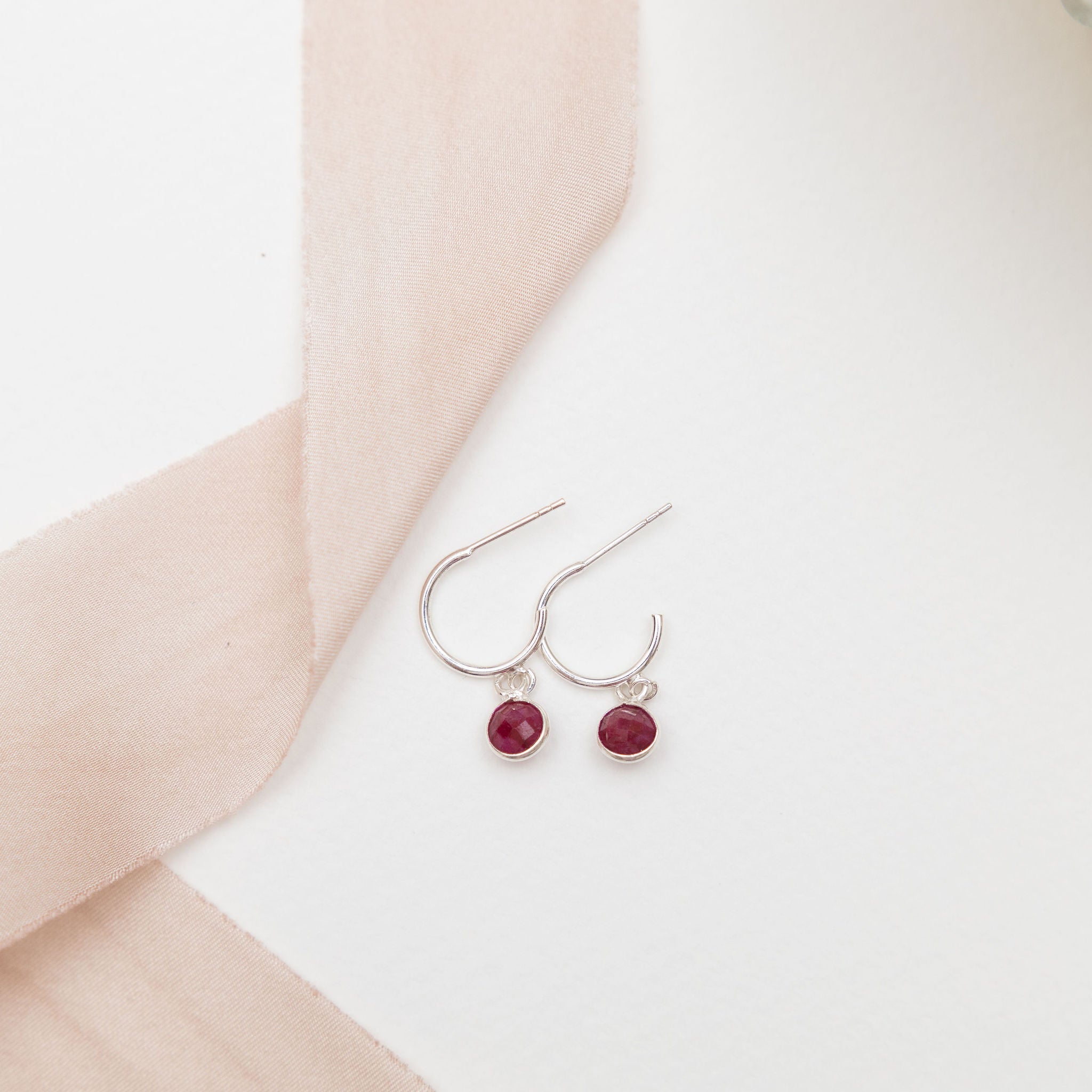 Sterling Silver Ruby Hoop Earrings