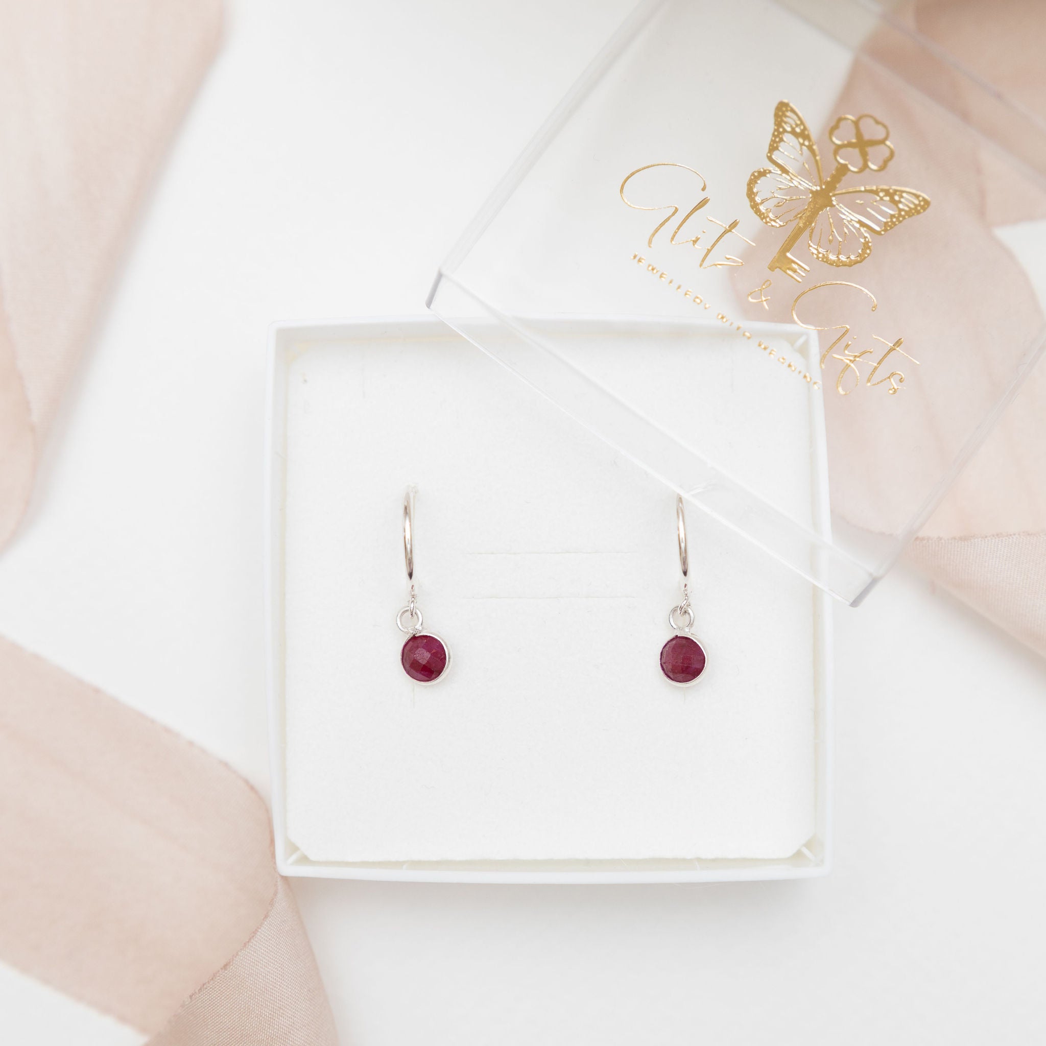 Sterling Silver Ruby Hoop Earrings