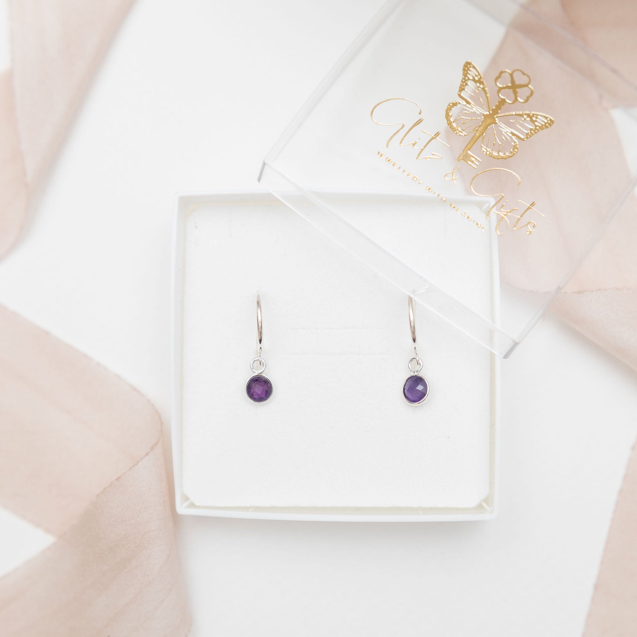 Sterling Silver Amethyst Hoop Earrings