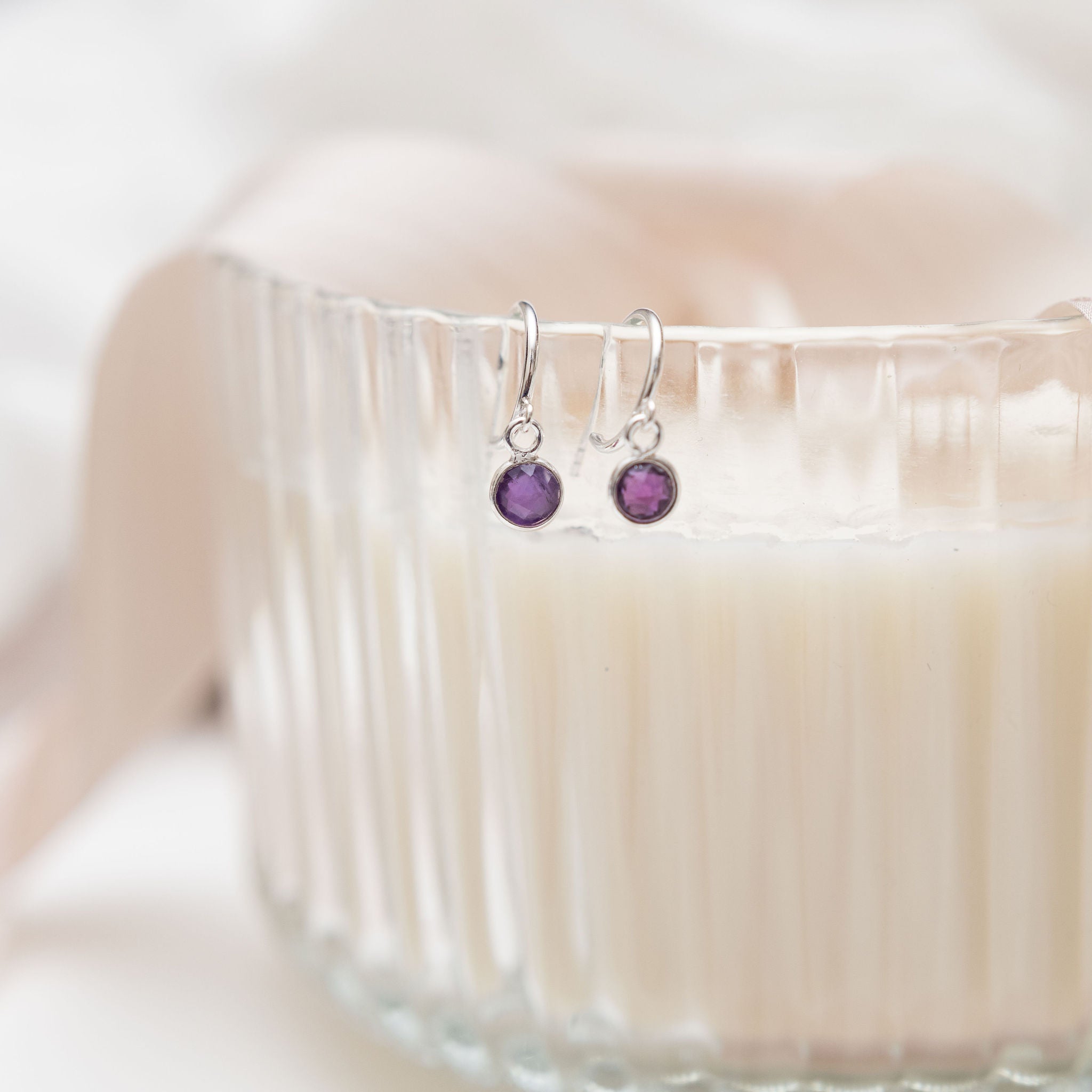 Sterling Silver Amethyst Hoop Earrings