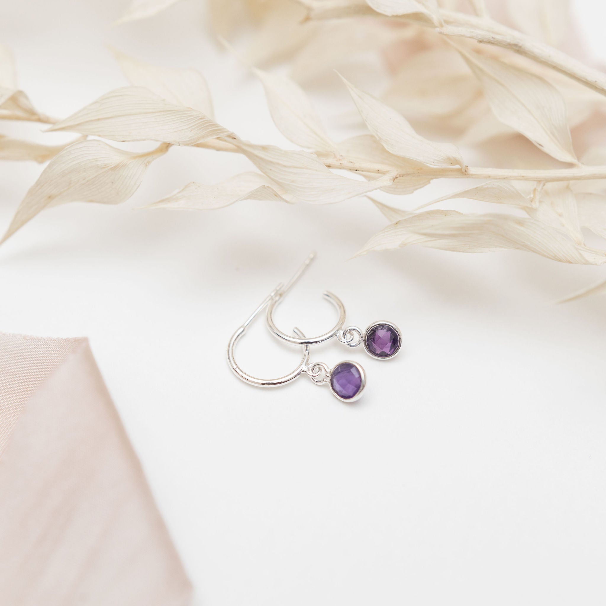 Sterling Silver Amethyst Hoop Earrings