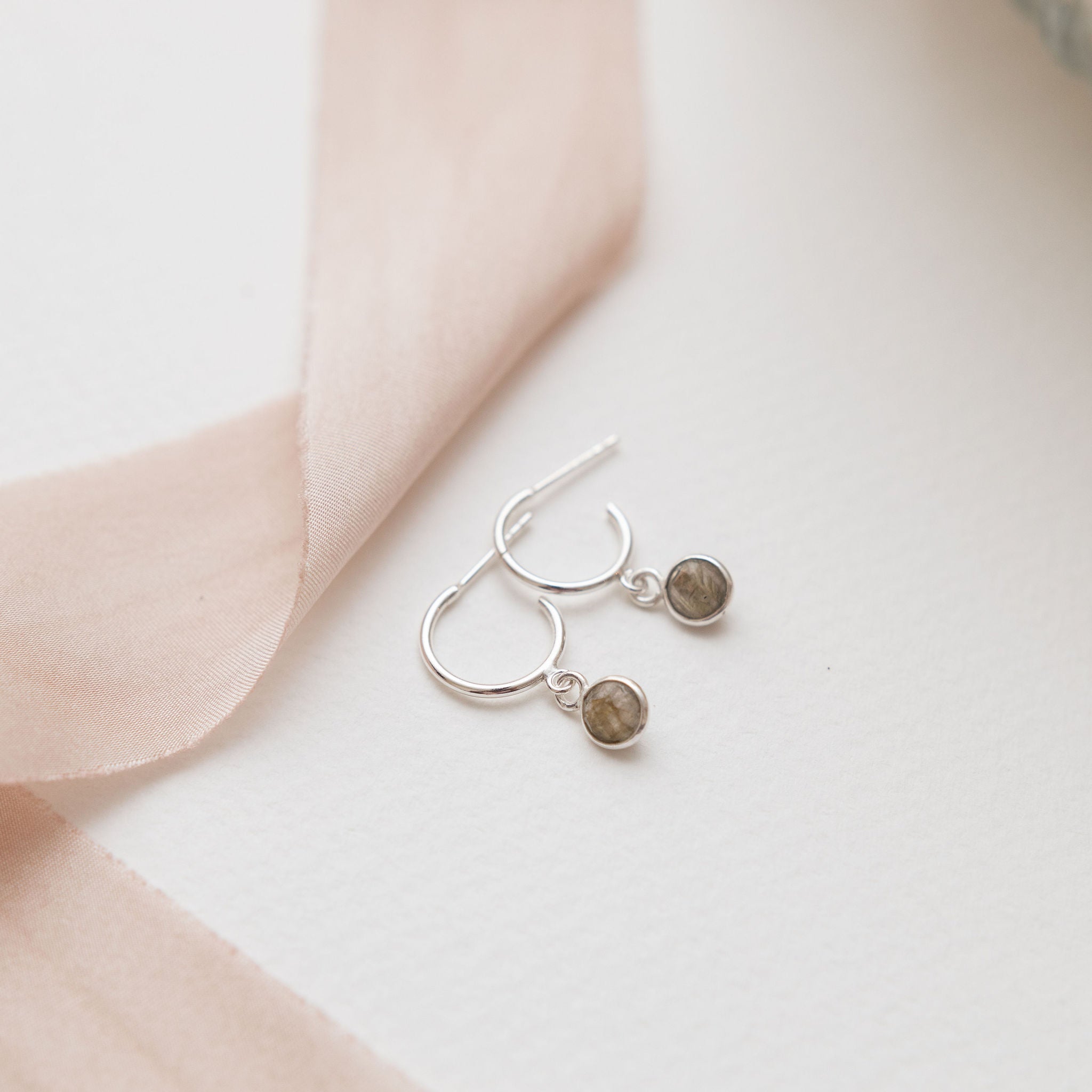 Sterling Silver Labradorite Hoop Earrings