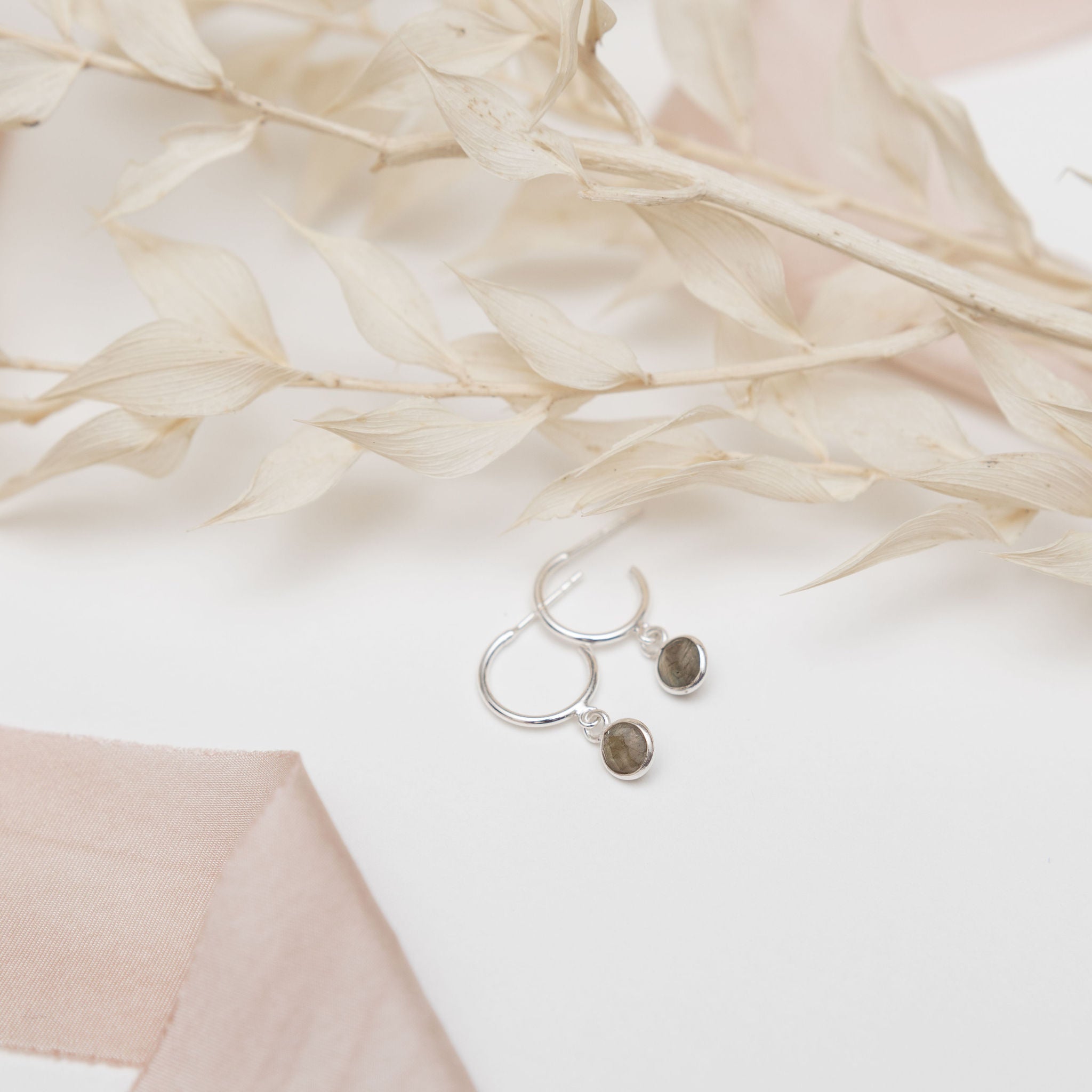 Sterling Silver Labradorite Hoop Earrings