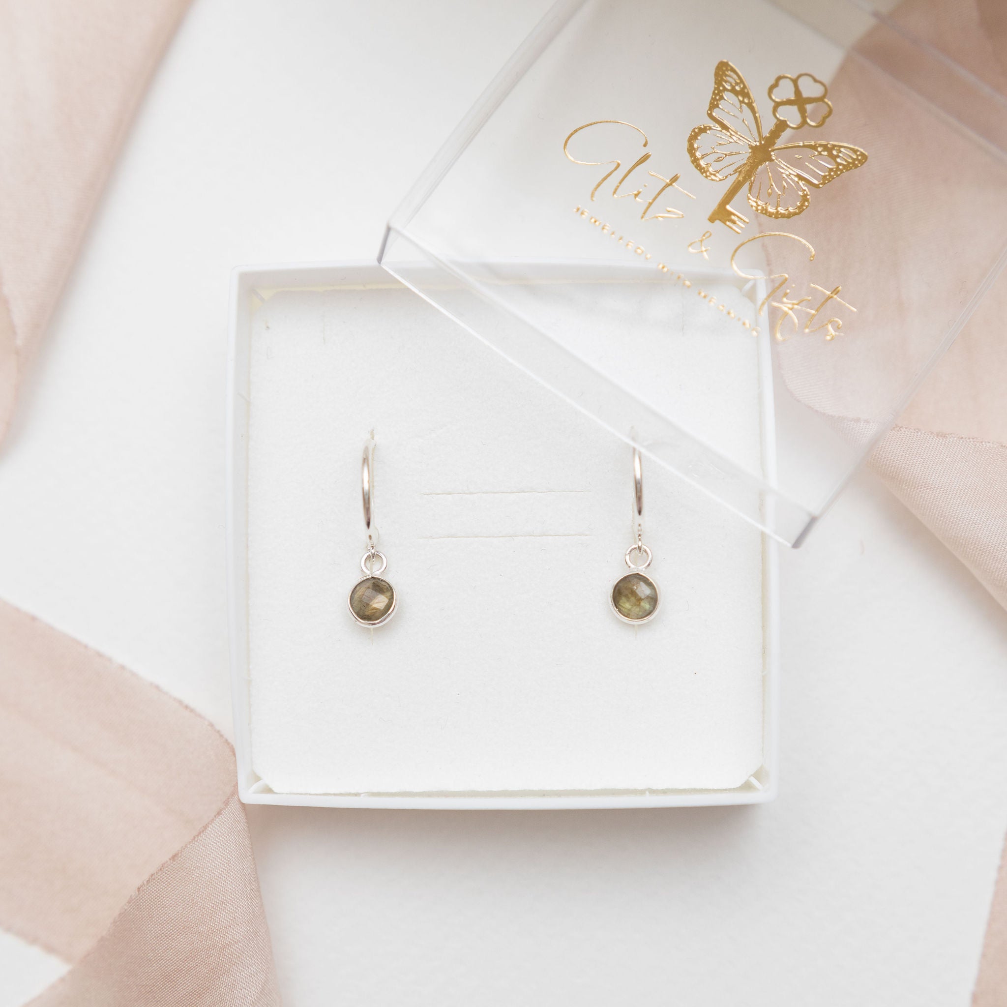 Sterling Silver Labradorite Hoop Earrings