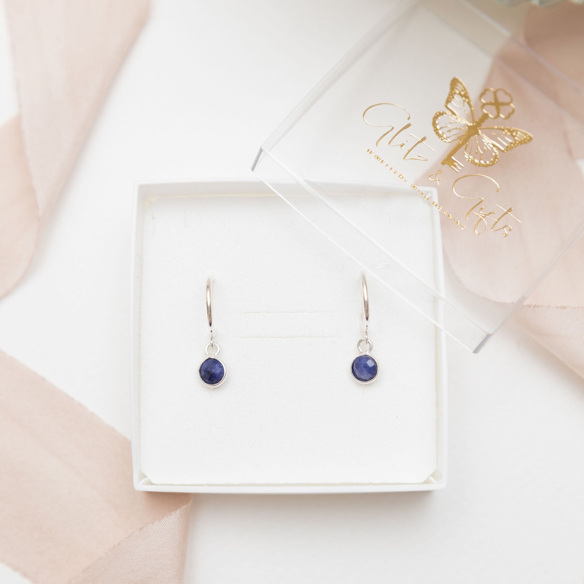 Sterling Silver Sapphire Hoop Earrings