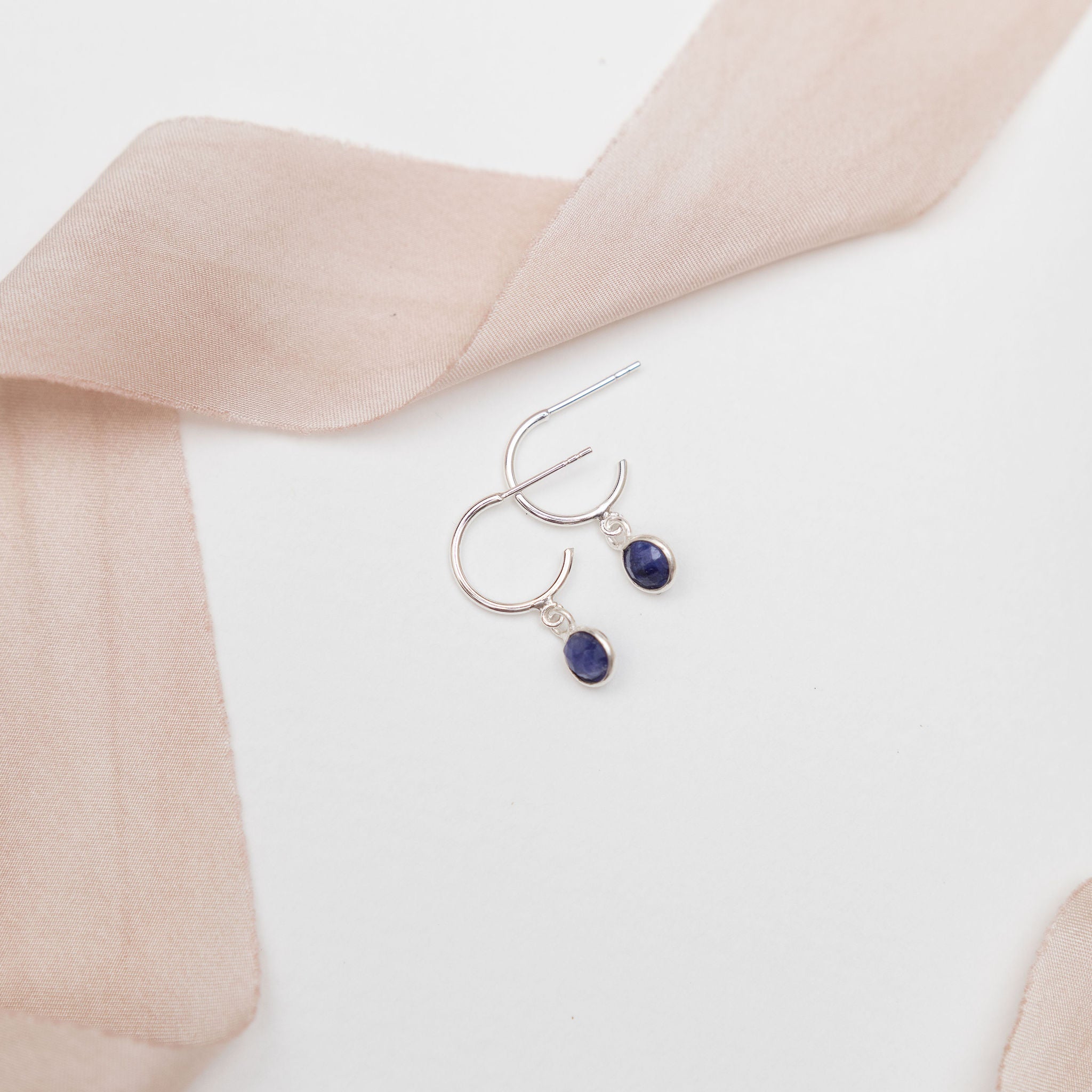Sterling Silver Sapphire Hoop Earrings