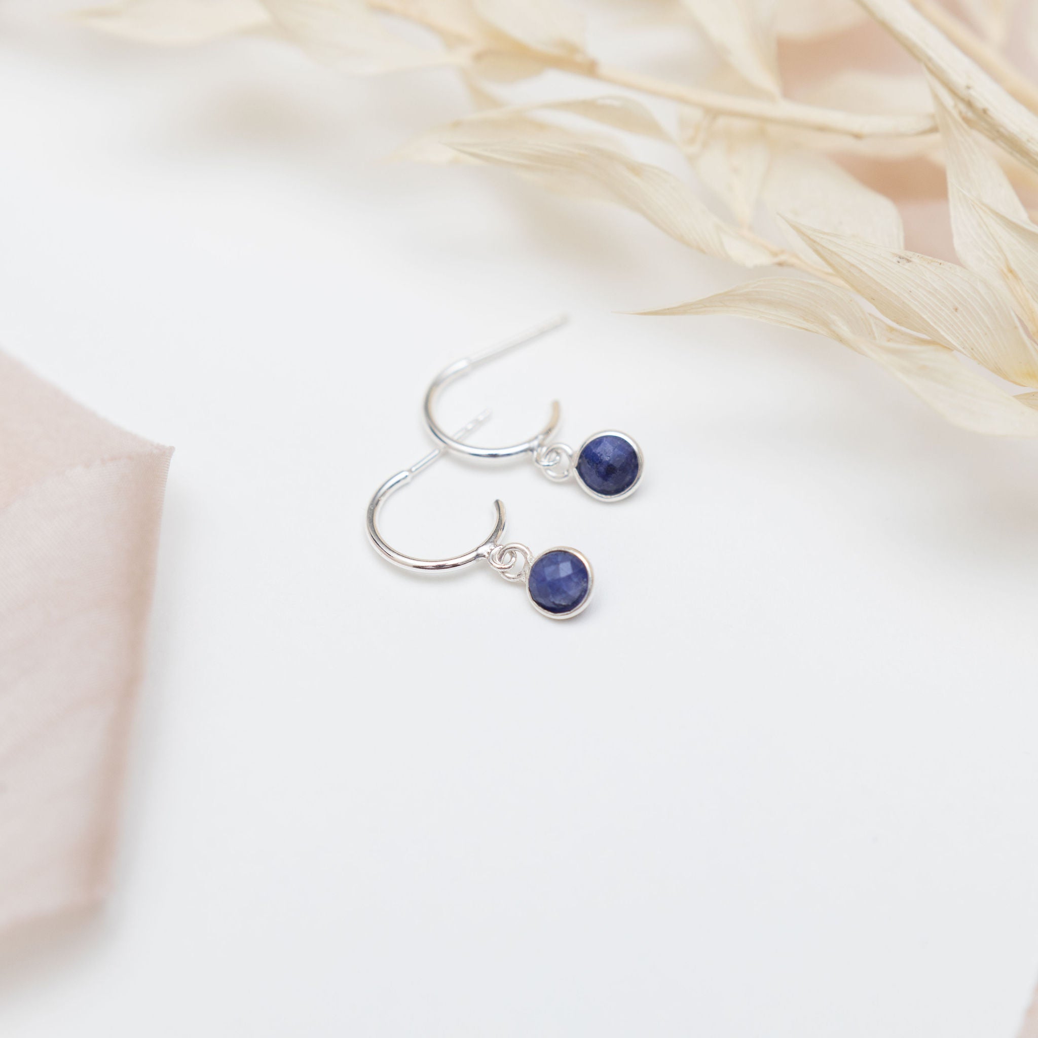 Sterling Silver Sapphire Hoop Earrings