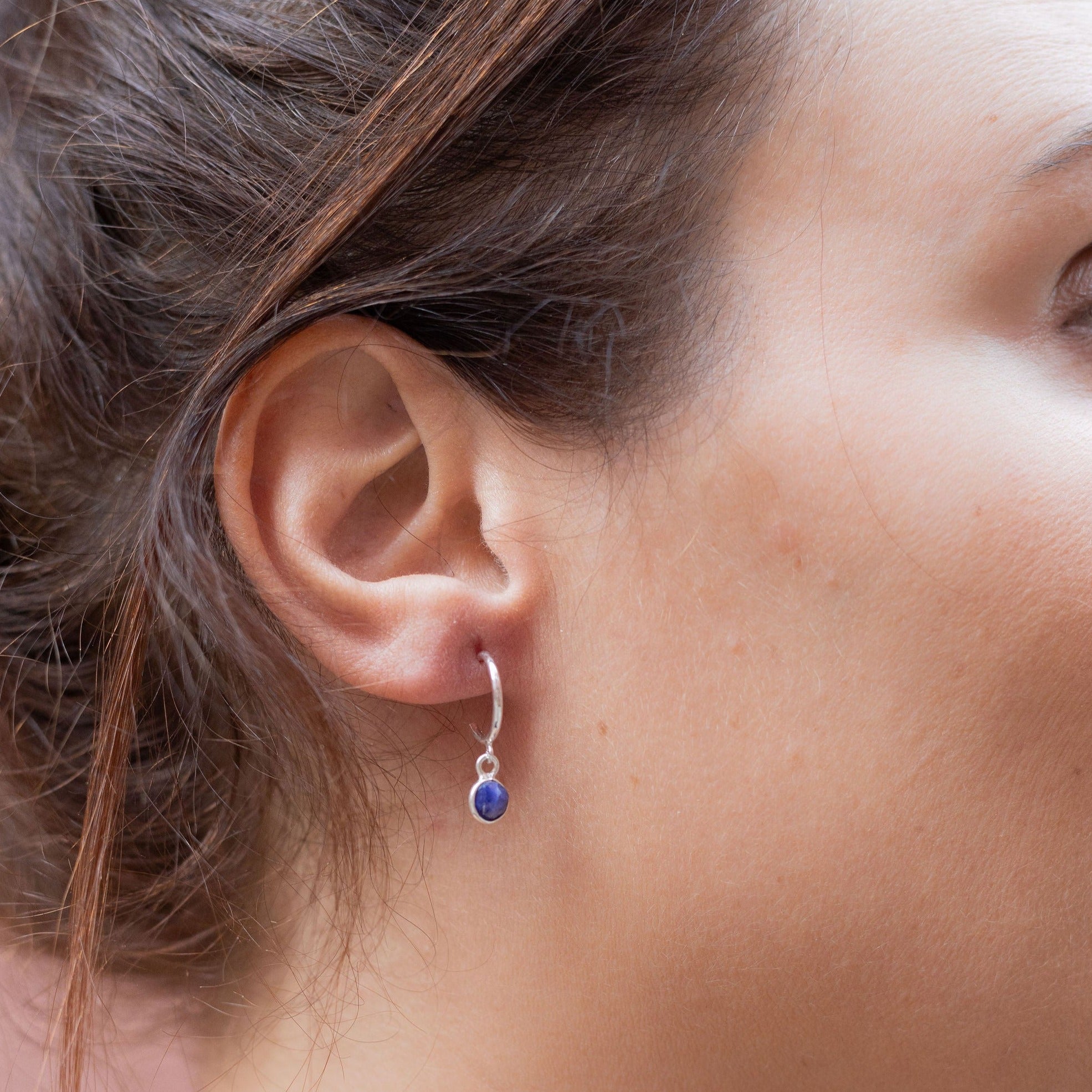 Sterling Silver Sapphire Hoop Earrings
