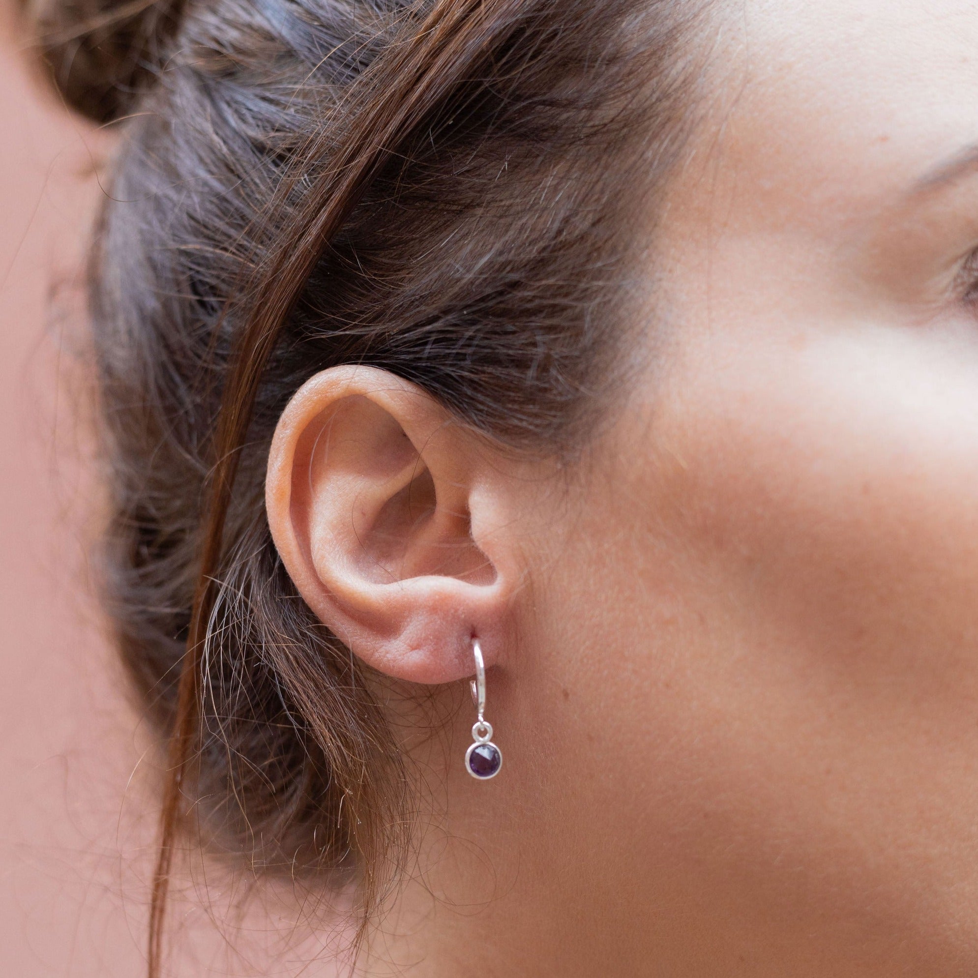 Sterling Silver Amethyst Hoop Earrings