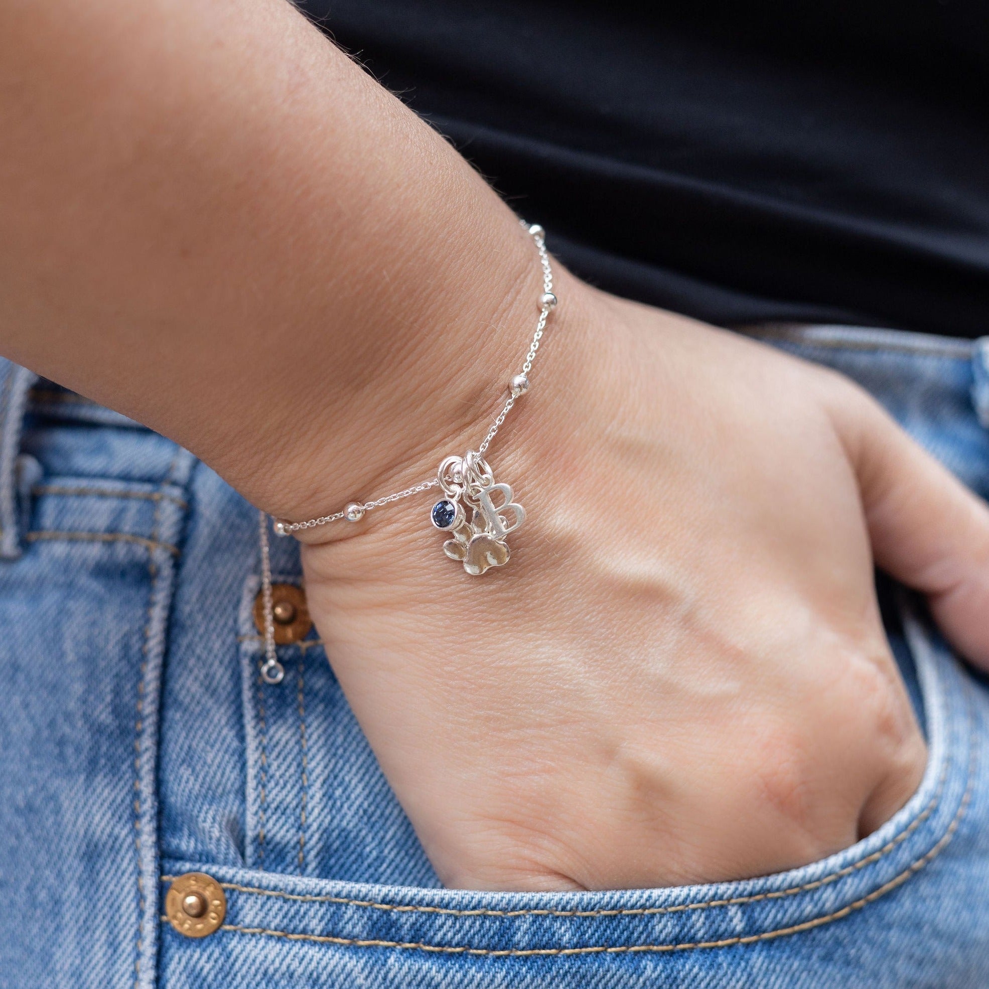Sterling Silver Personalised Paw Satellite Bracelet