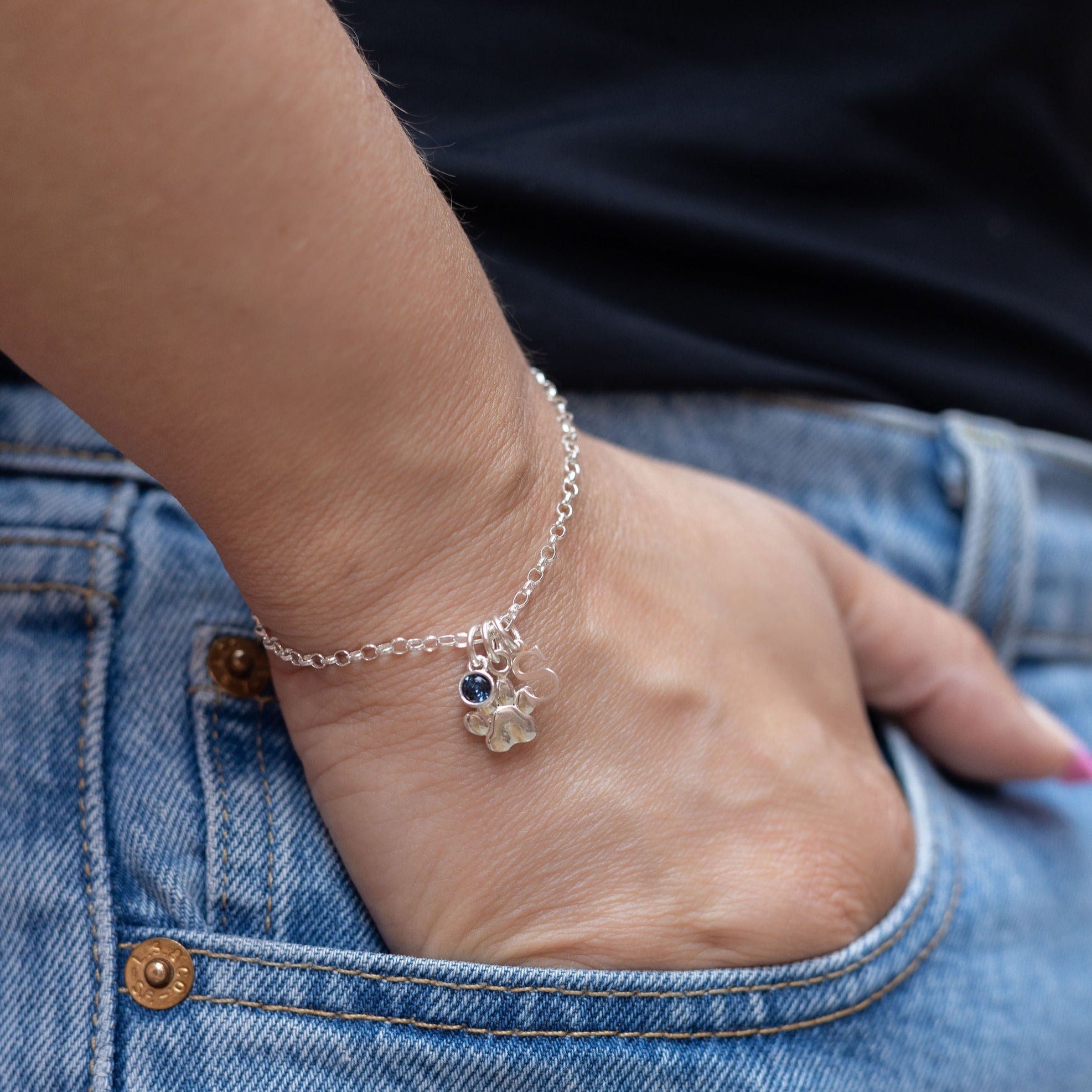 Sterling Silver Personalised Paw Print Bracelet