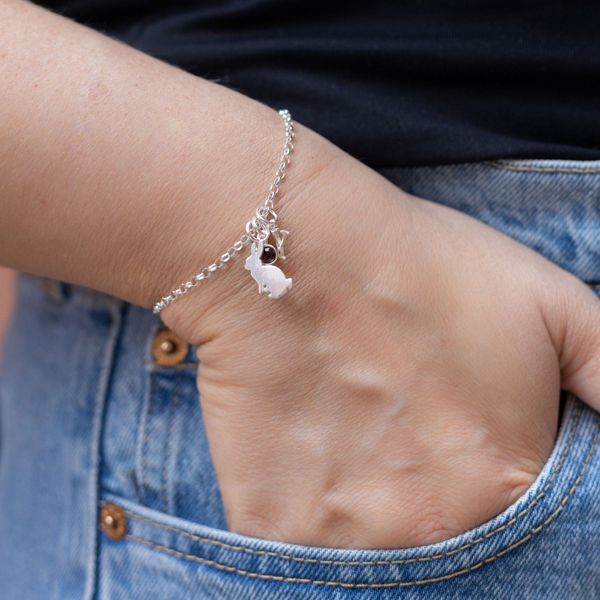 Sterling Silver Personalised Bunny Rabbit Bracelet