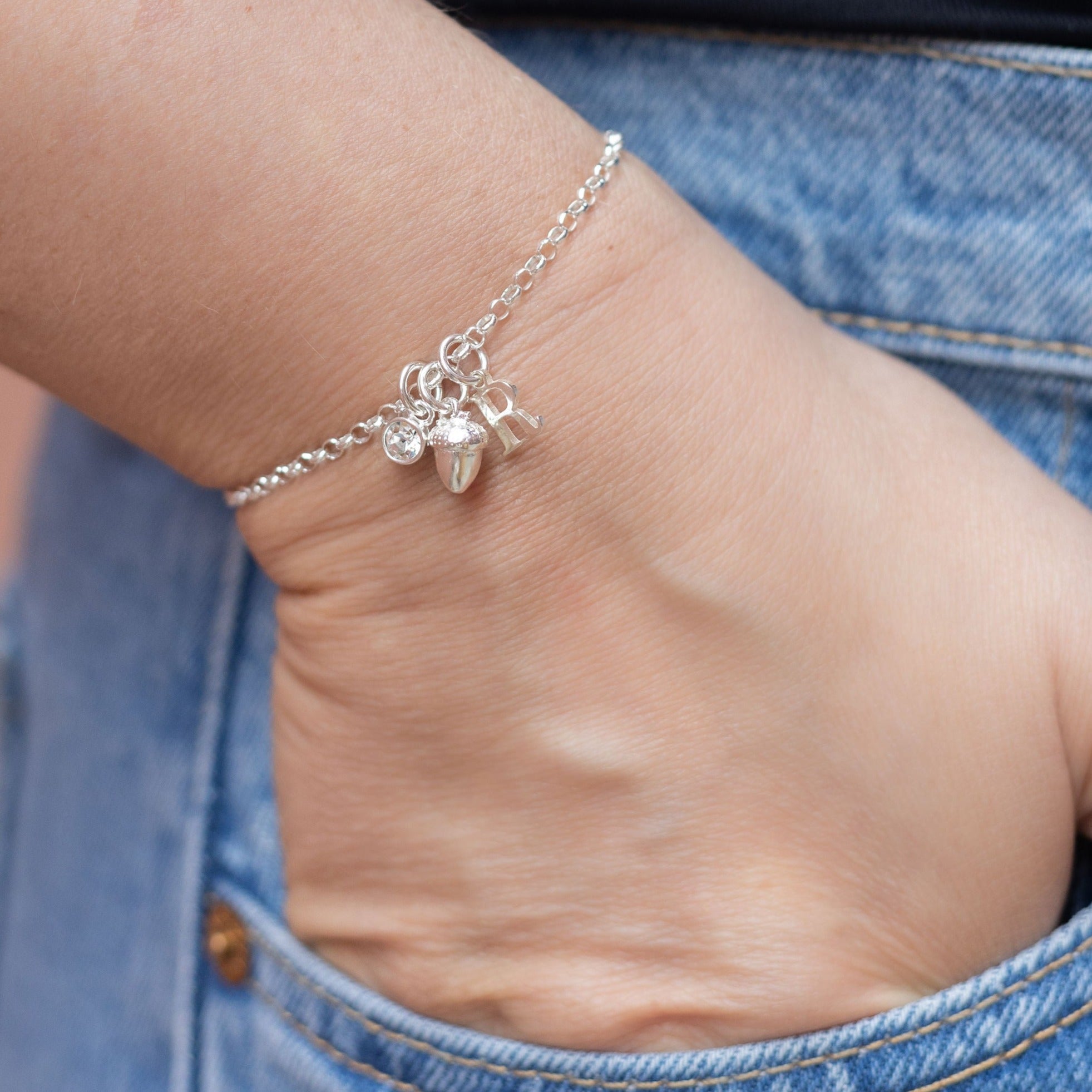 Sterling Silver Personalised Acorn Bracelet