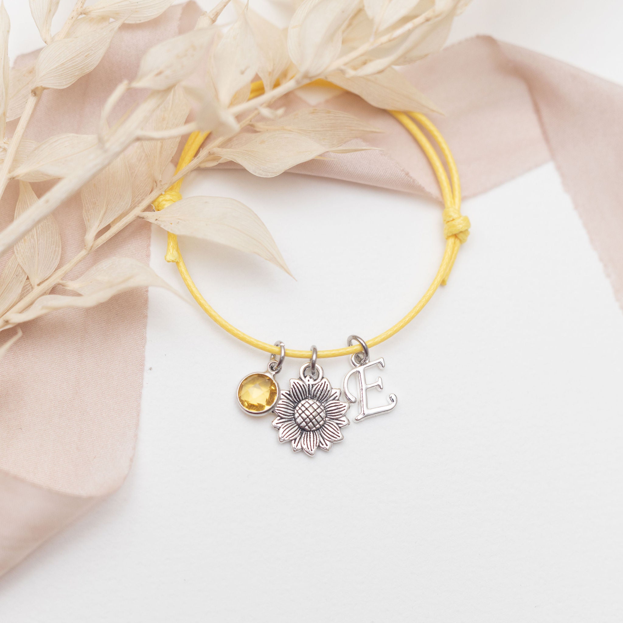 Personalised Sunflower Cord Bracelet
