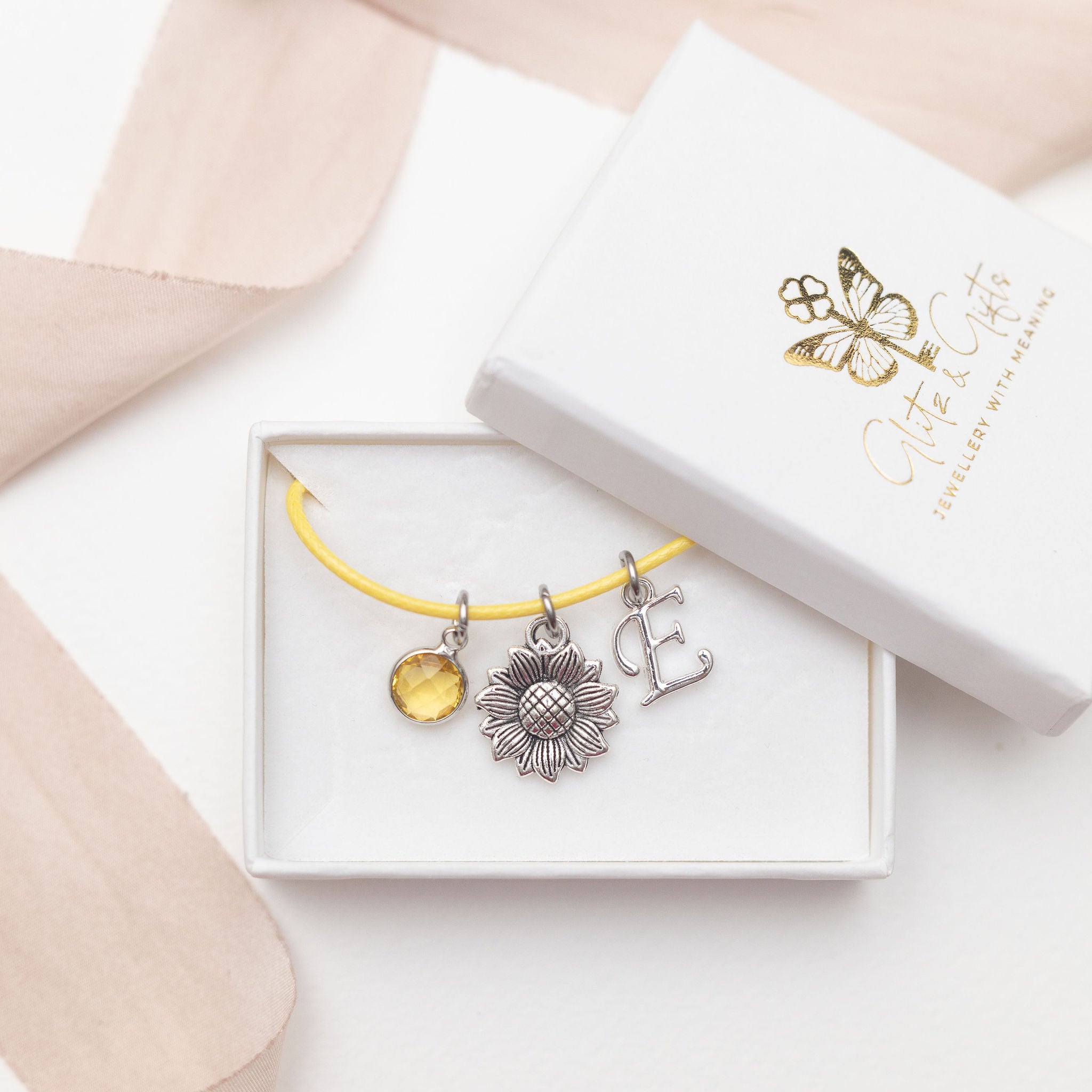 Personalised Sunflower Cord Bracelet